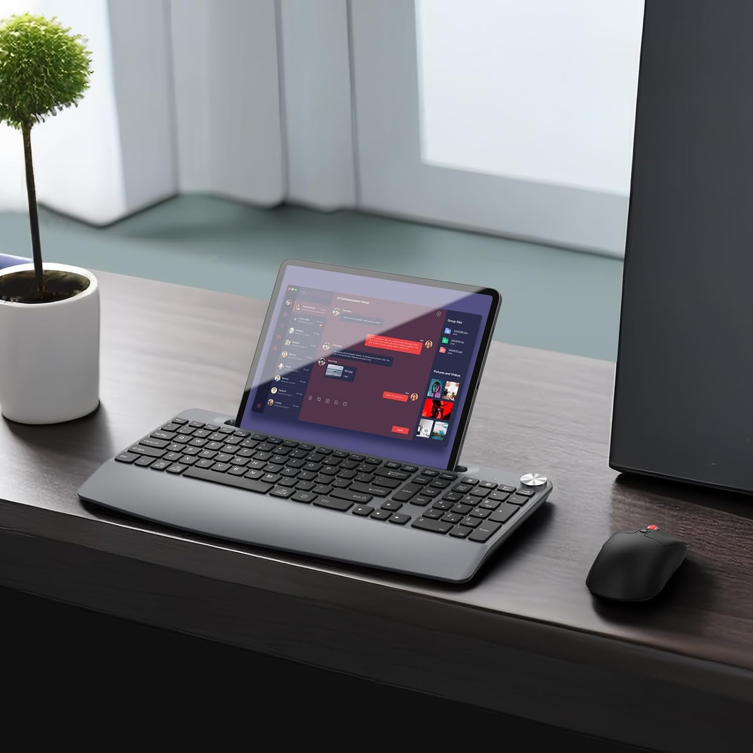 Ergonomic Wireless Keyboard and Mouse with Wrist Rest,Phone Holder - 2.4GHz Full-Sized Low-Profile Quiet Wireless Mouse and Keyboard Combo for Computer, Laptop, PC, Mac-Grey - Image 7