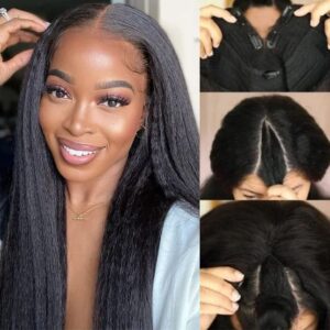 UNICE Kinky Straight V Part Wigs Human Hair for Women Glueless Upgrade U Part Wigs Machine Made Clips in V Part Wig Leave Out Real Scalp Beginner Friendly Natural Color 150% Density 16Inch