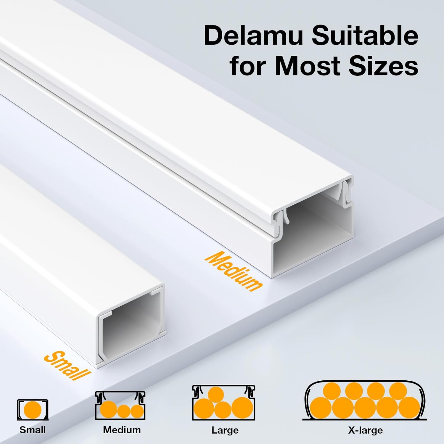 Delamu Cord Hider, 157in Wire Covers for Cords on Wall, Premium Cable Hider Cord Covers for Wires, Cable Management Wire Hiders for TV, Cable Raceway Kit, 10X L15.7X W0.95x H0.55in, White - Image 8