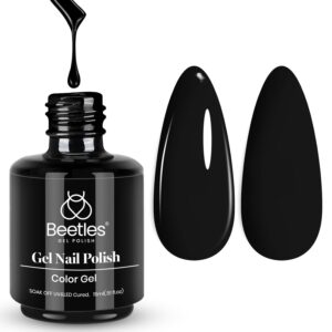 Beetles Black Gel Nail Polish, 1 Pcs 15ml Audrey Black Color Soak Off Gel Polish Nail Art Manicure Salon DIY Uv Lamp Nail Design Decoration at Home Gift for Women