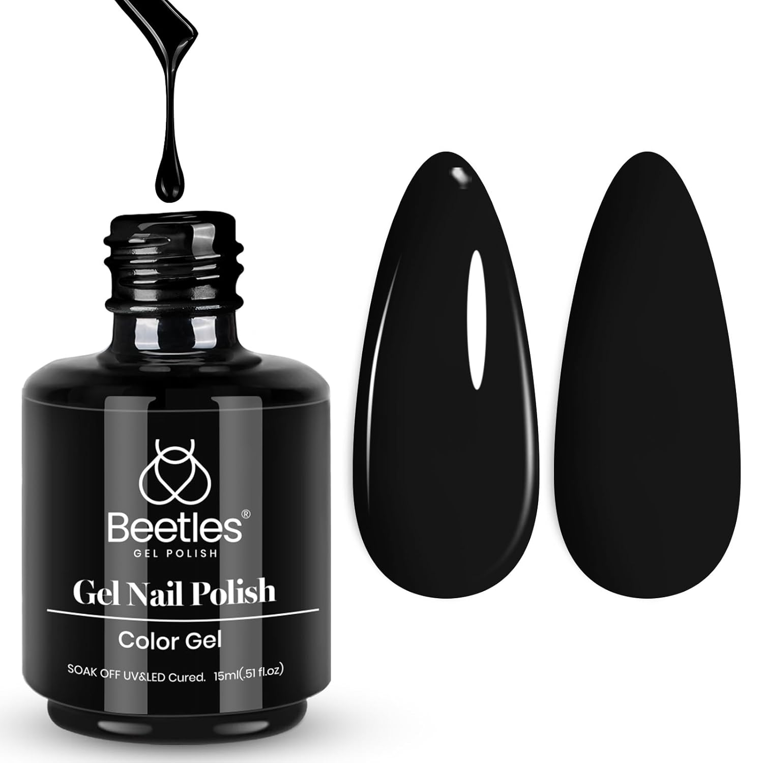 Beetles Black Gel Nail Polish, 1 Pcs 15ml Audrey Black Color Soak Off Gel Polish Nail Art Manicure Salon DIY Uv Lamp Nail Design Decoration at Home Gift for Women