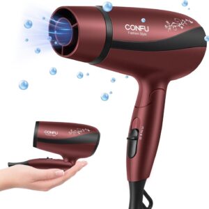 CONFU Portable Travel Blow Dryer, 1600W Ceramic Tourmaline Ionic Hair Dryer, Compact Folding Lightweight Hair Dryers for Women,1600 Watt Shine & Style Small Hair Dryer