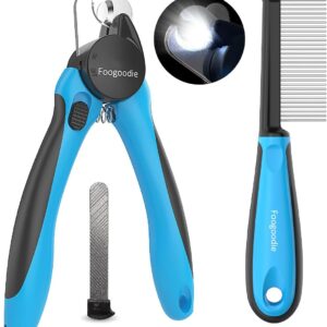 Dog Nail Clippers with Light, 2 in 1 Dog Nail Trimmers with Safety Guard & Quick Sensor to Prevent Over-Cutting, Includes Pet Grooming Comb & Nail File, Ideal for Cats & Dogs