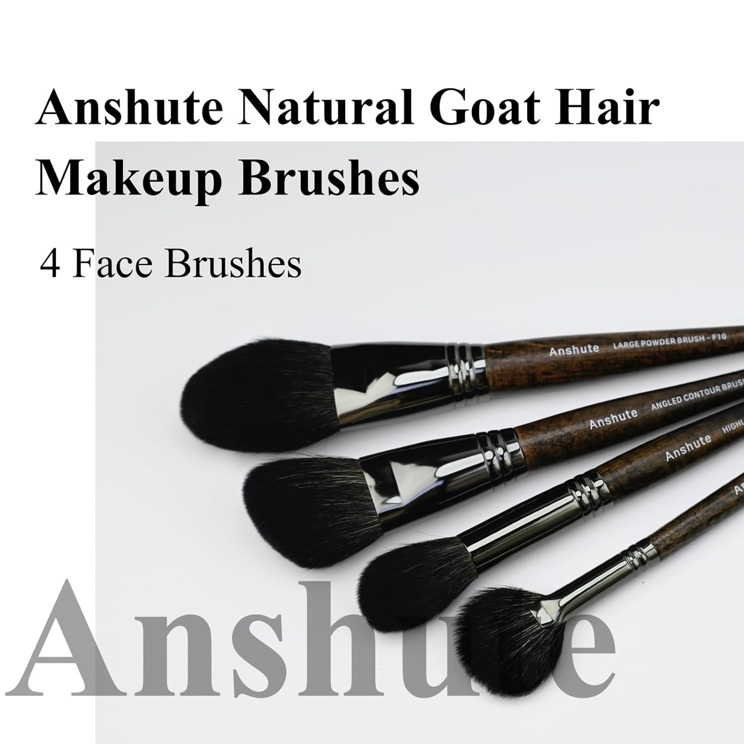 Natural Goat Hair Makeup Brushes Set of 4, Face Brushes, Professional Natural Hair Cosmetic Brushes, Beech Wood Handle. Super Soft Bristles, Variety of Brushes. - Image 2