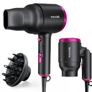 Wavytalk Hair Dryer with Diffuser, Foldable Hair Blow Dryer, 1600W Lightweight Diffuser Hair Dryer for Curly Hair, Black