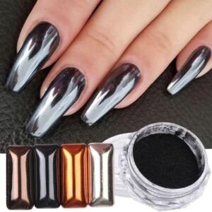 1Pcs Black Chrome Nail Powder Nail Glitter Powder Shining Chrome Pigment Dust Paillettes for Nail Art Mirror Chrome Nails Powder Metallic Rubbing Glitter