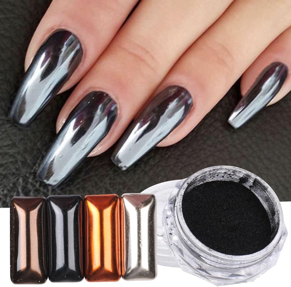 1Pcs Black Chrome Nail Powder Nail Glitter Powder Shining Chrome Pigment Dust Paillettes for Nail Art Mirror Chrome Nails Powder Metallic Rubbing Glitter