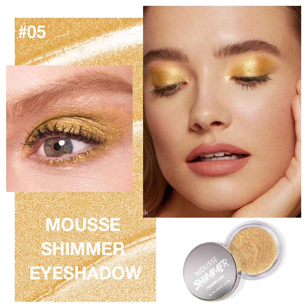 Cream Glitter Golden Yellow Shimmer Metallic Eyeshadow Palette Makeup, Natural Single Mini Instant Holographic Eyeshadow For Older Women, Sombras Crema Para Ojos, Talc, Paraben&Cruelty Free - Image 2