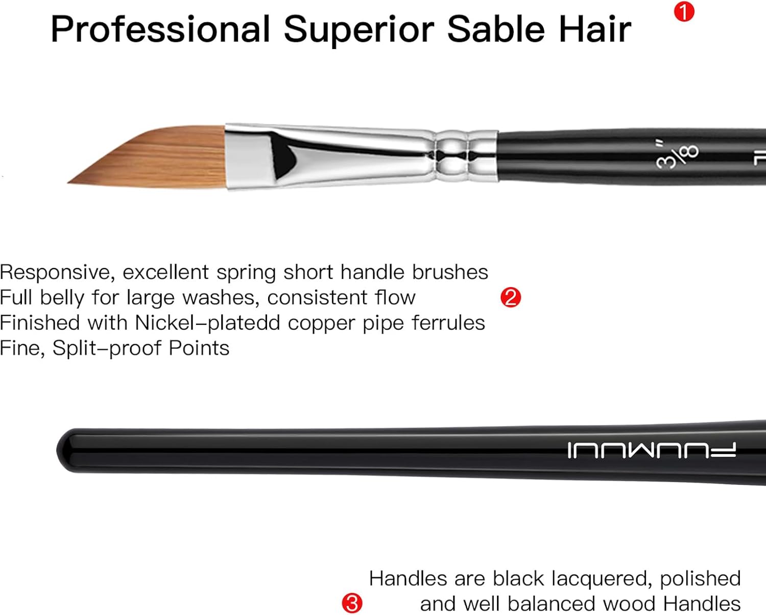 7-Piece Professional Kolinsky Sable Watercolor Brush Set Dagger Rounds Rigger Flat Fan - Image 4