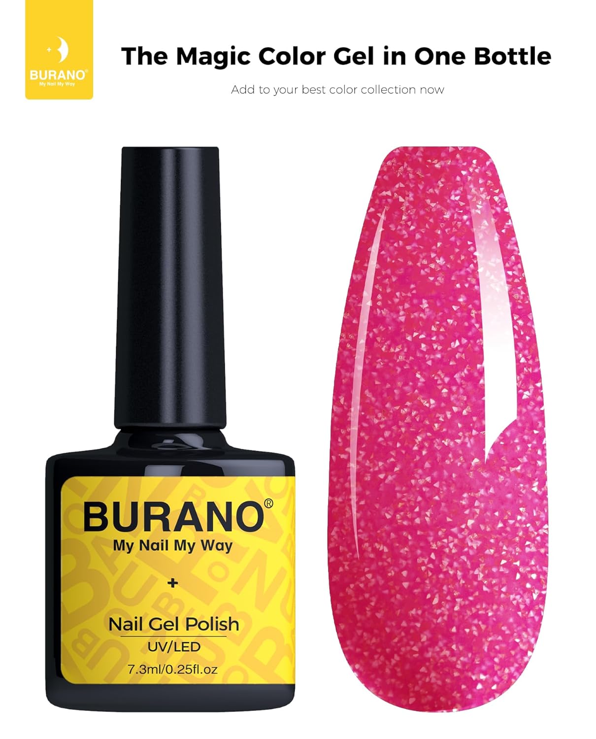 BURANO Reflective Gel Nail Polish, 7.3ml Reflective Diamond Nail Glitter Gel Polish, Sparkly Summer Color Gel Polish Holographic Glitters Shiny Gel Polish UV Lamp Required SZ9 - Image 9