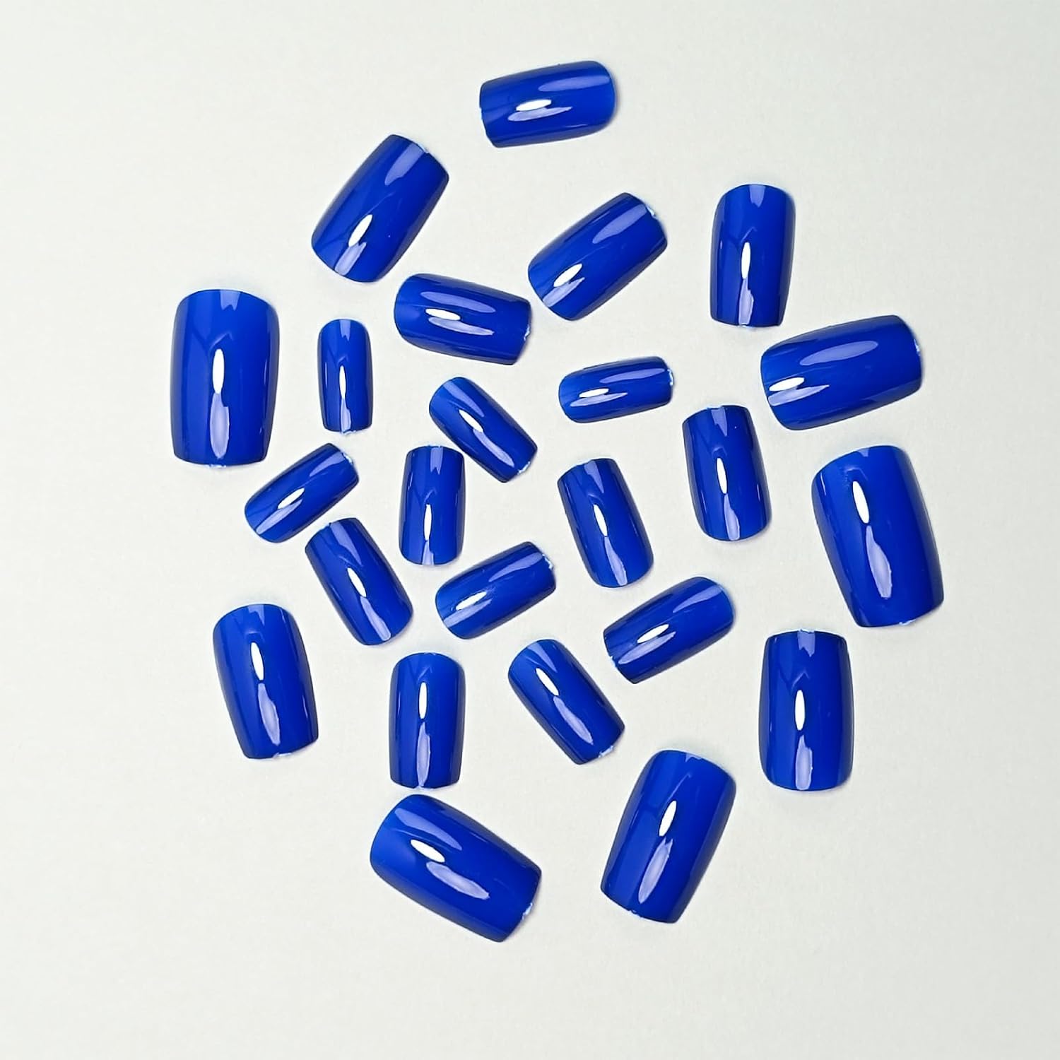 Royal Blue Press on Nails Short Square Fake Nails Glossy Chrome Glue on Nails Solid Dark Blue Color Acrylic Nails Press on Reusable Artificial False Nails Set for Women Girls 24Pcs - Image 5
