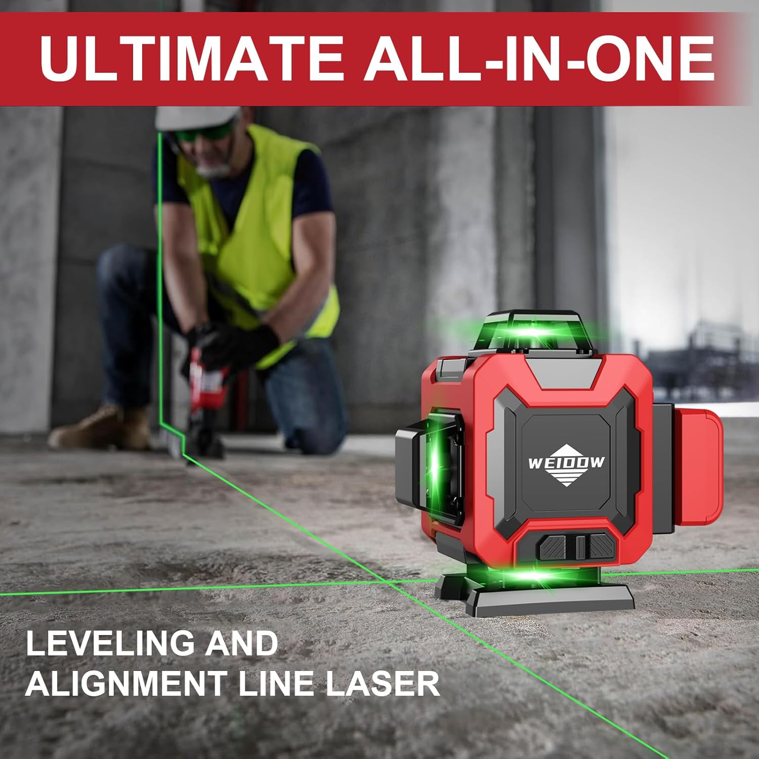 Laser Level 360 Self Leveling with Tripod,WEIDDW 4D Lazer Level,4x360° Cross Line Laser for Construction Project Renovation,Floor Tile, Laser Level Lines Tool - Image 3