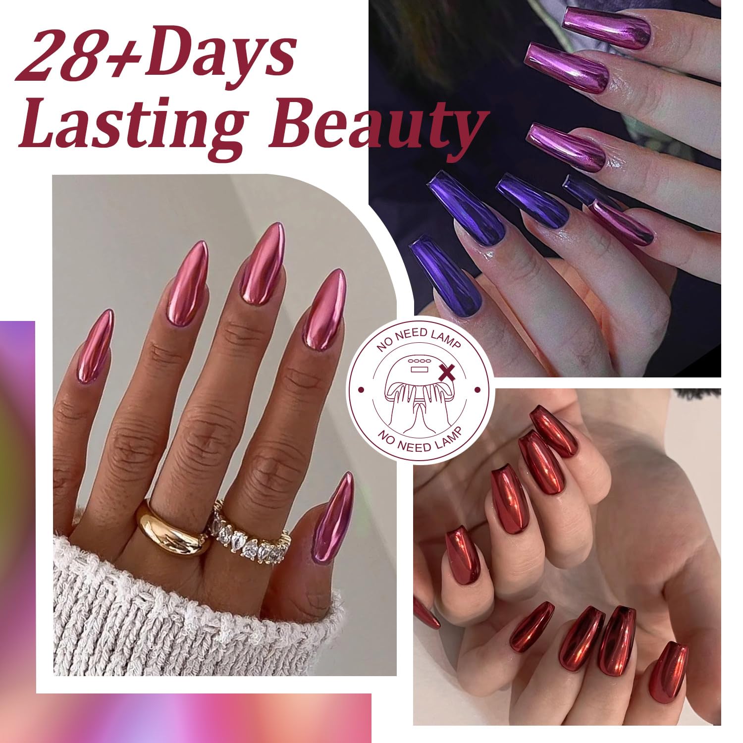 DouborQ Metallic Nail Polish Set,12 Colors Mirror Chrome Glitter Nail Polish 0.35 FL.oz/10ml Holographic Gold Silver Pink Red Purple Nail Polish Manicure - Image 3