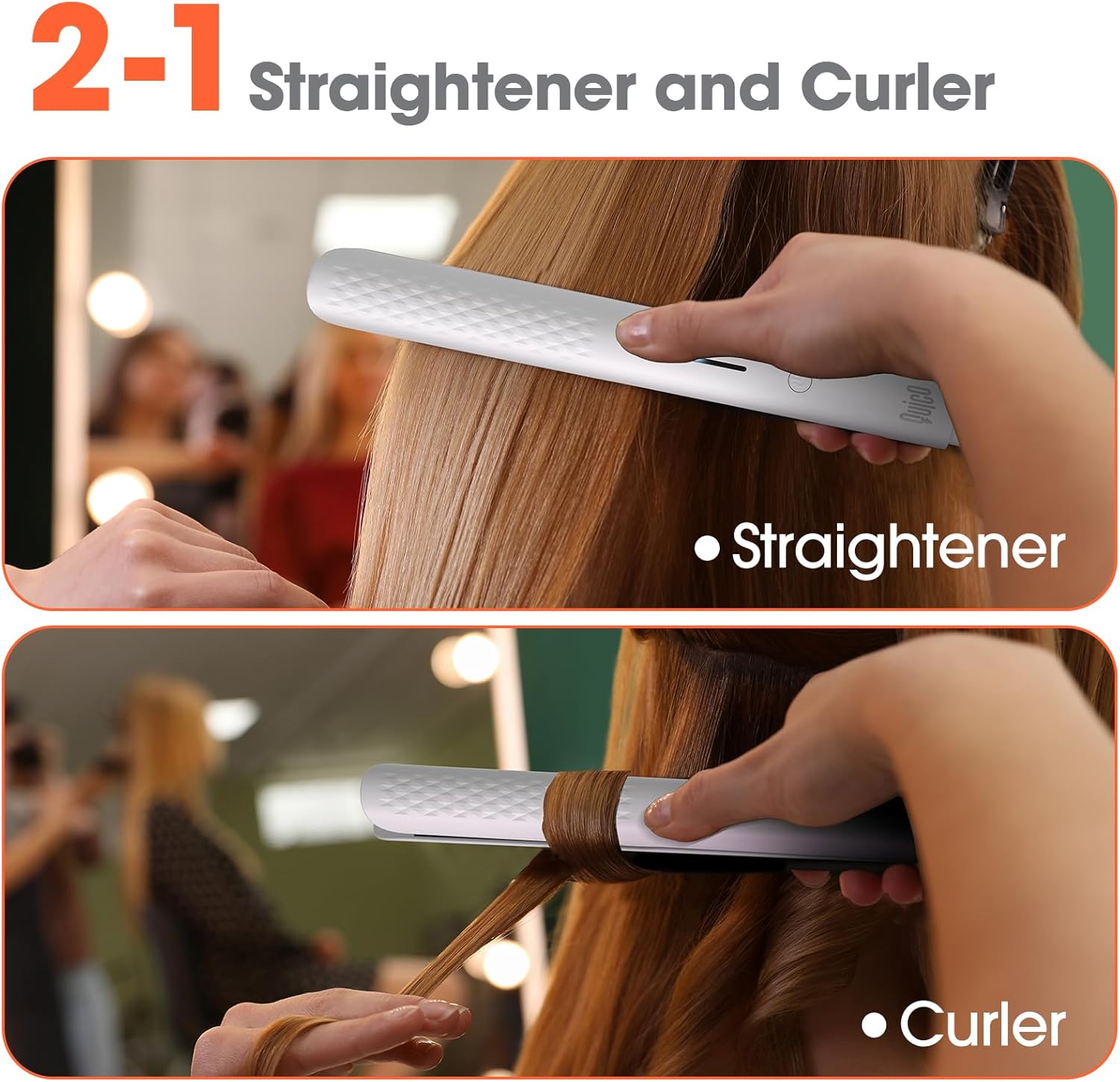 Quico Hair Straightener, 110-240V Global Travel Hair Straighteners for Women, 15s Fast Heating, Professional Negative Ion Flat Iron, Temp Memory, 320℉-450℉, Auto-Off, with Glove and Clips, Gift, White - Image 3