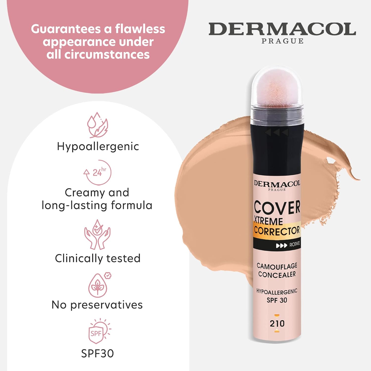 Dermacol - Cover Xtreme Corrector Contour Stick, Long Lasting Non-Allergenic Liquid Contour with SPF30, High Coverage Light Formula Corrector Concealer Makeup for Acne-Prone Skin No. 2 (208) - Image 2