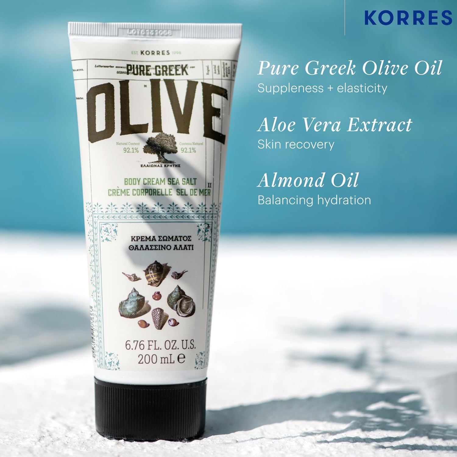 KORRES Olive Body Lotion for Dry Skin, Moisturizer Cream with Vitamin E, Aloe and Pure Greek Olive Oil for Body Care, Hydrating and Nourishing for Smooth, Supple Skin, Sea Salt Scented, 6.76 fl oz - Image 3