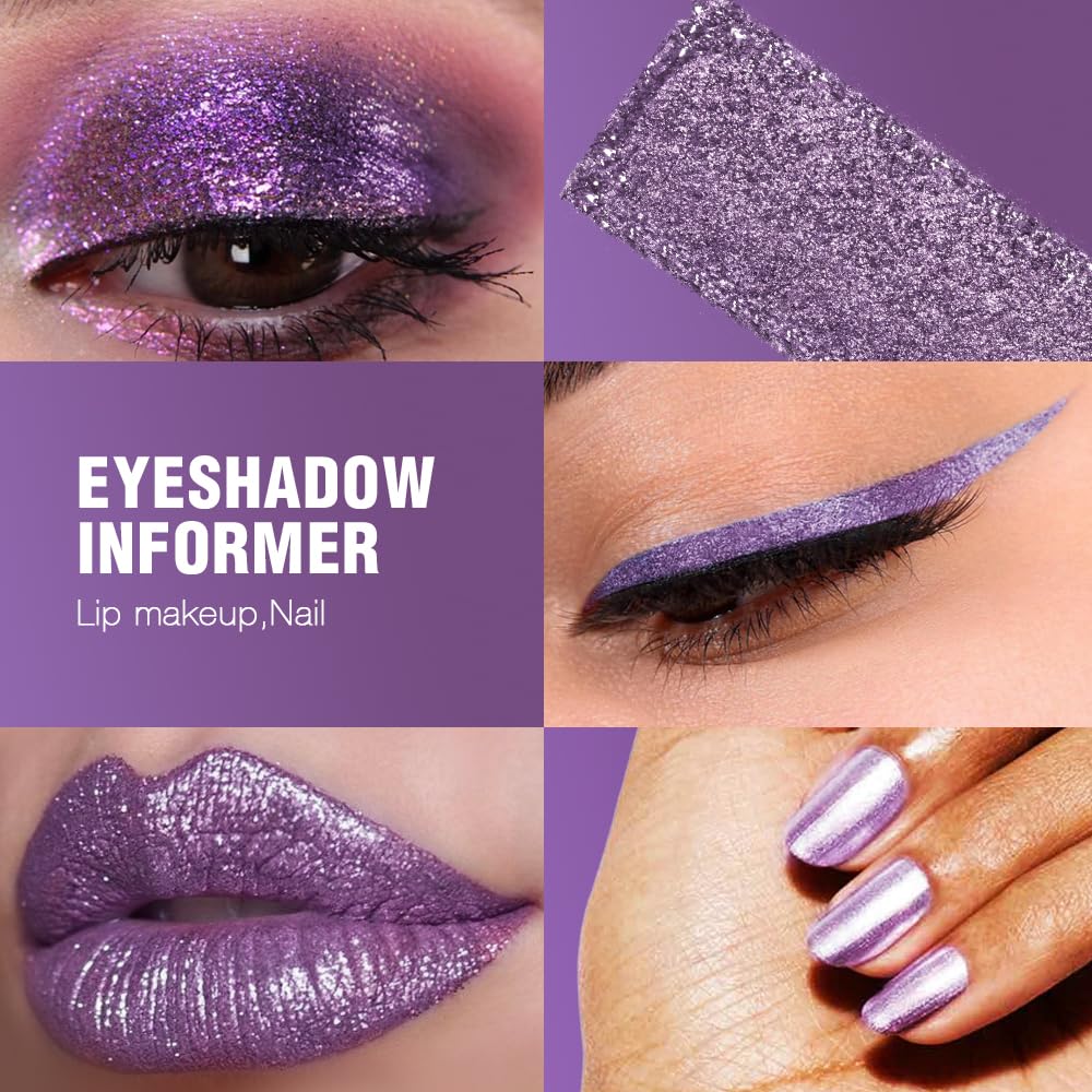 Afflano Sparkle Purple Glitter Eyeshadow One-Swipe Coverage, Diamond Lilac Purple Glitter Eyeshadow Palette Single, Pigmented Metallic Violet Eye Shadow Pallet for Girl Women Bold Eye Look, 7H - Image 3