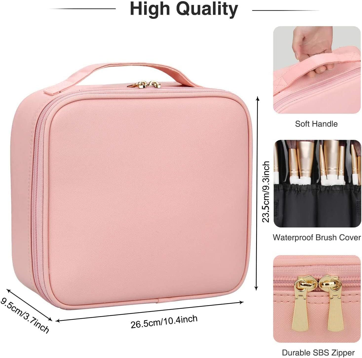 Travel Makeup Case, PU Leather Portable Organizer Makeup Train Case Makeup Bag Cosmetic Case with Adjustable Dividers for Cosmetics Makeup Brushes Women (Pink) - Image 2