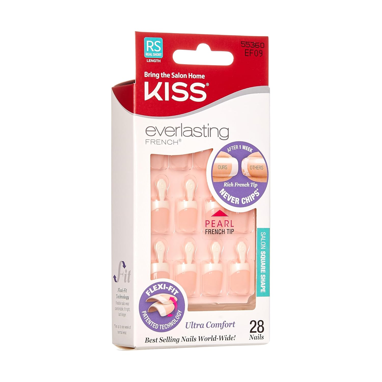 Kiss Everlasting French Nail Manicure, Chip-Free, Flexi-Fit Technology, Real Short, "String of Pearls", Nail Kit with Pink Nail Glue (Net Wt. 2g / 0.07oz), Mini File, Manicure Stick, and 28 Fake Nails - Image 7