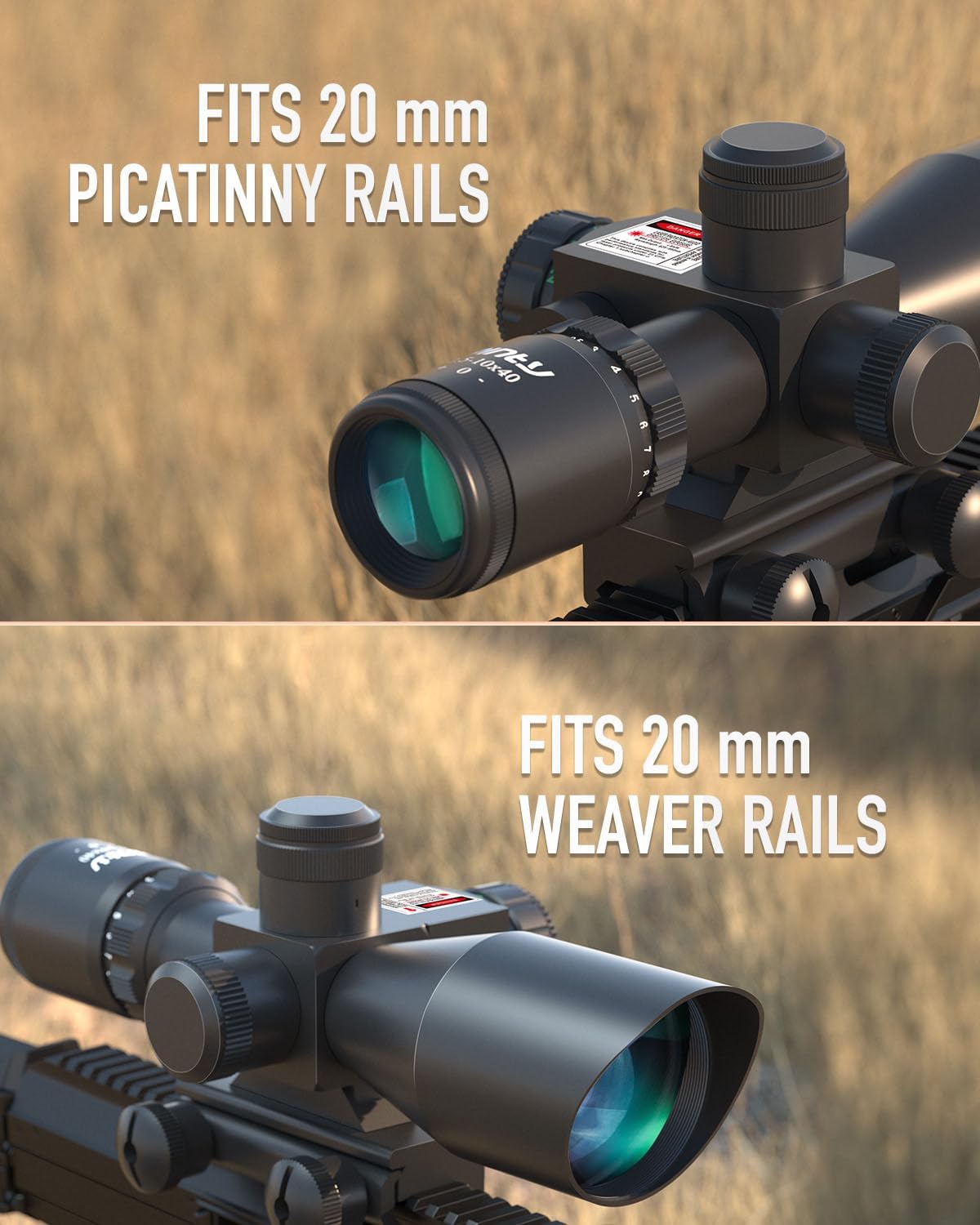 Pinty 2.5-10x40 Red Green Illuminated Mil-dot Tactical Rifle Scope with Red Laser Combo - Green Lens Color - Image 6