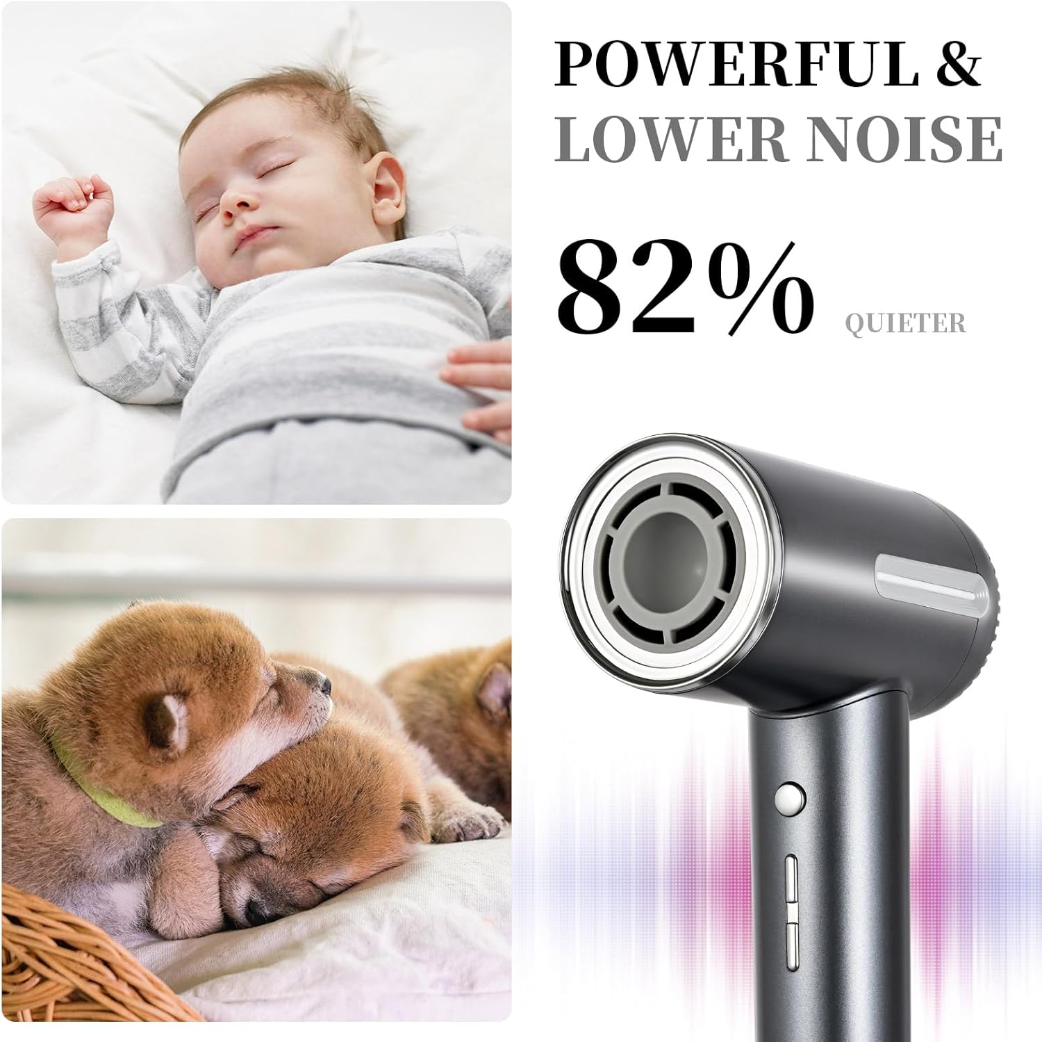 1600W Ionic Hair Dryer with Diffuser and Facial Mode Silver Gray - Image 3