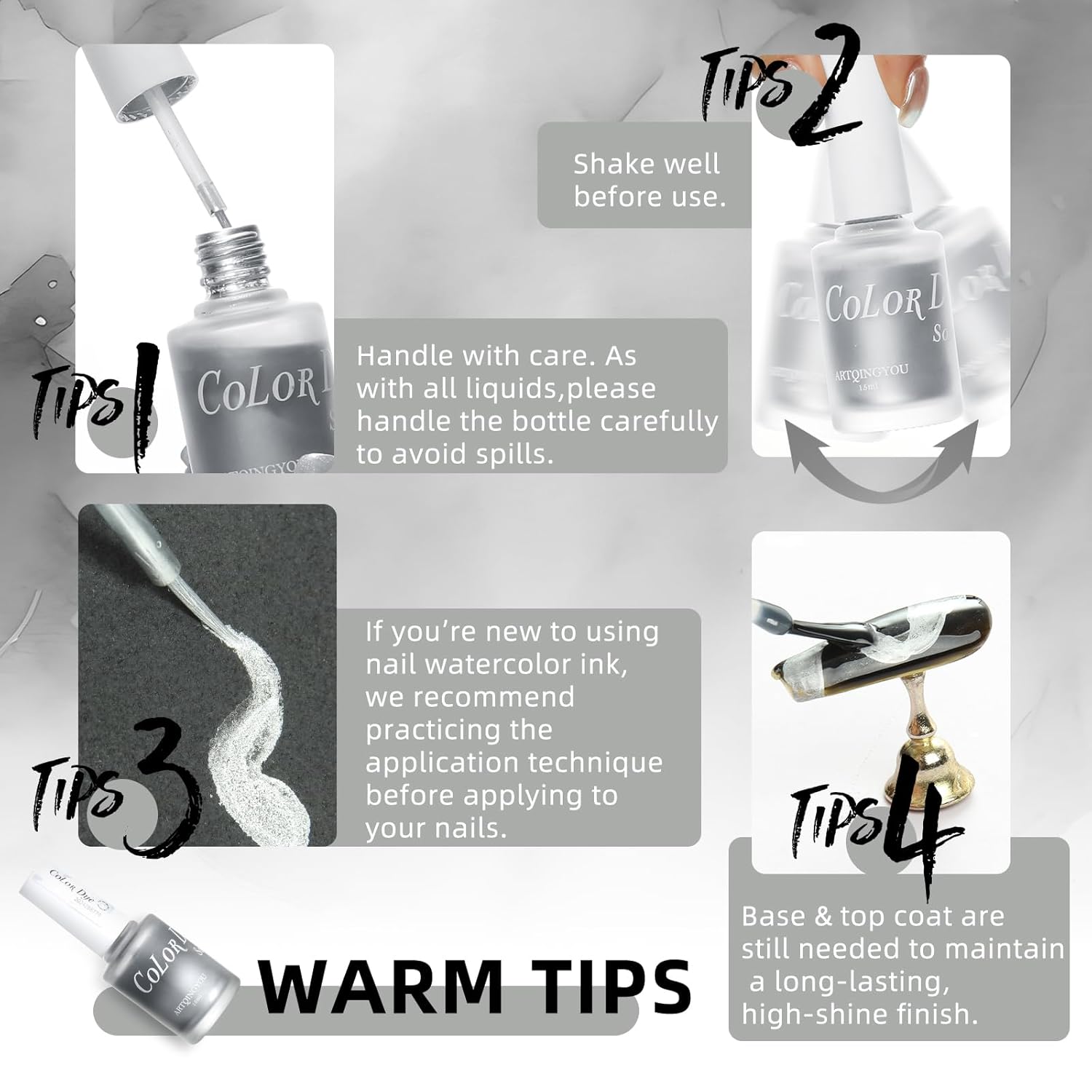 Metallic Marble Nail Polish, 15ml Metal Blooming Gel Nail Polish Mirror Effect Silver Nail Polish, Metallic Painted Drawing Striper Gel Polish for Spreading Effect Swirl French Nail Design - Image 7