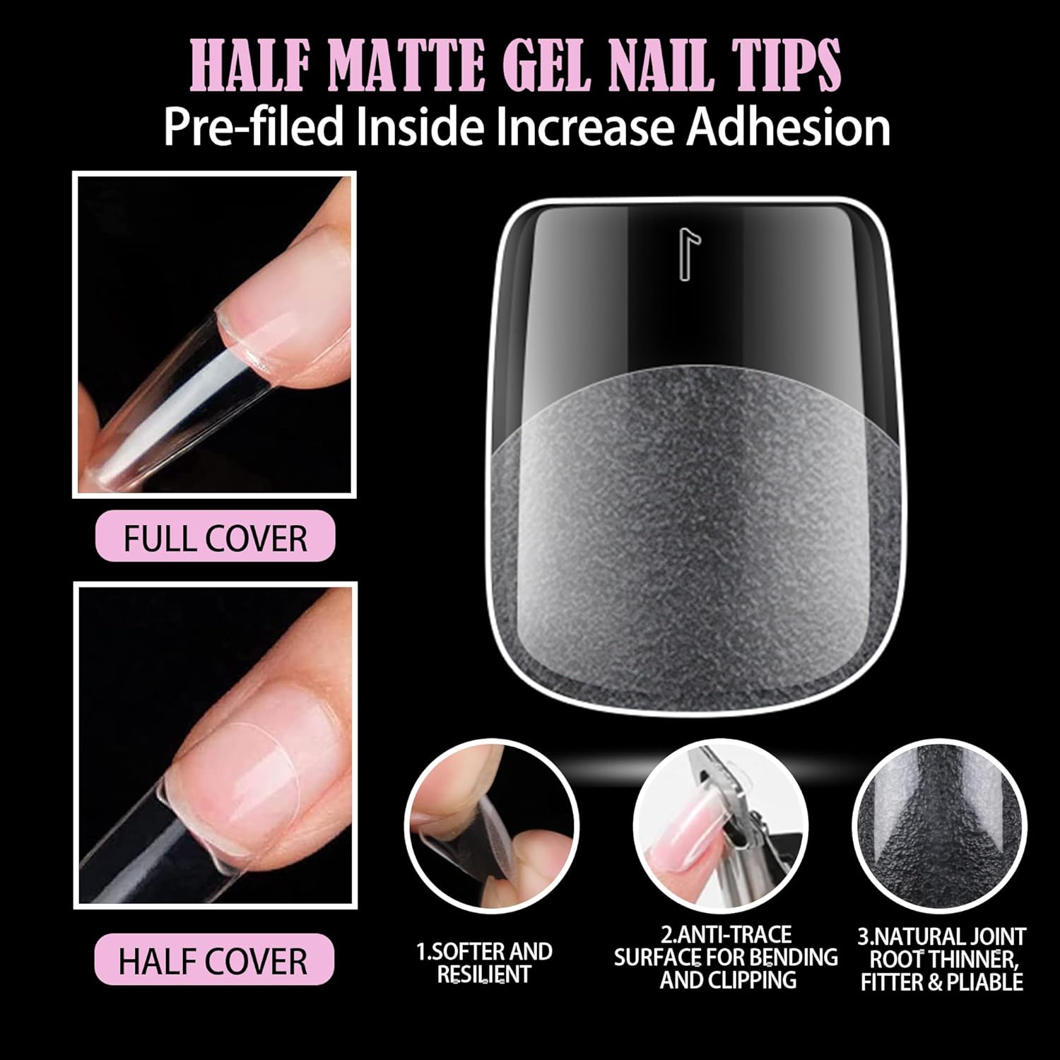 Carmu Extra Short Gel Nails Tips, 240pcs Full Cover Half Matte Acrylic Tips, 12 Sizes Pre-Shaped Short Square Press on Nails False Clear Nail Tips for Nail Extension DIY Salon - Image 3