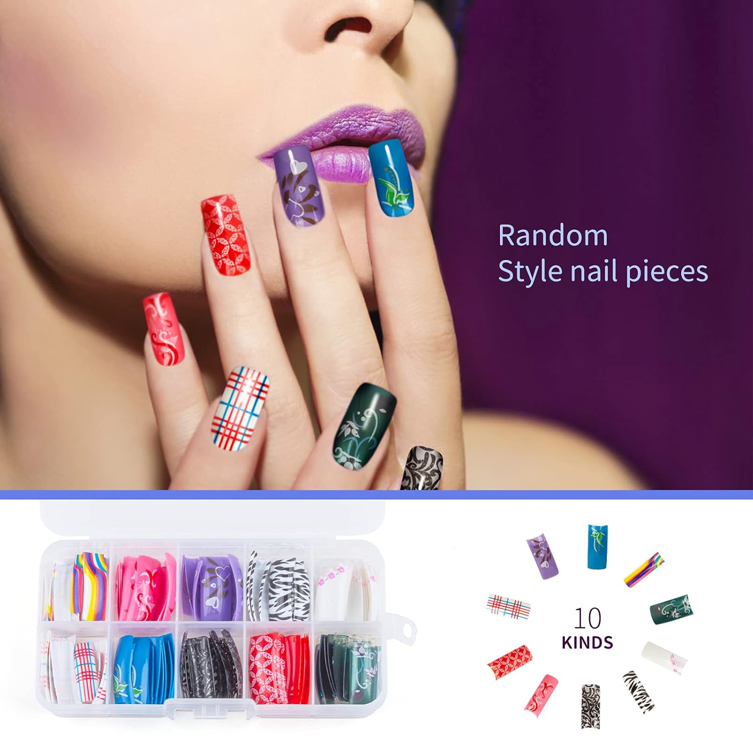 100 Piece Mixed Size French Style Acrylic False Nail Tips with Clear Case for Ballerina Nails - Image 4