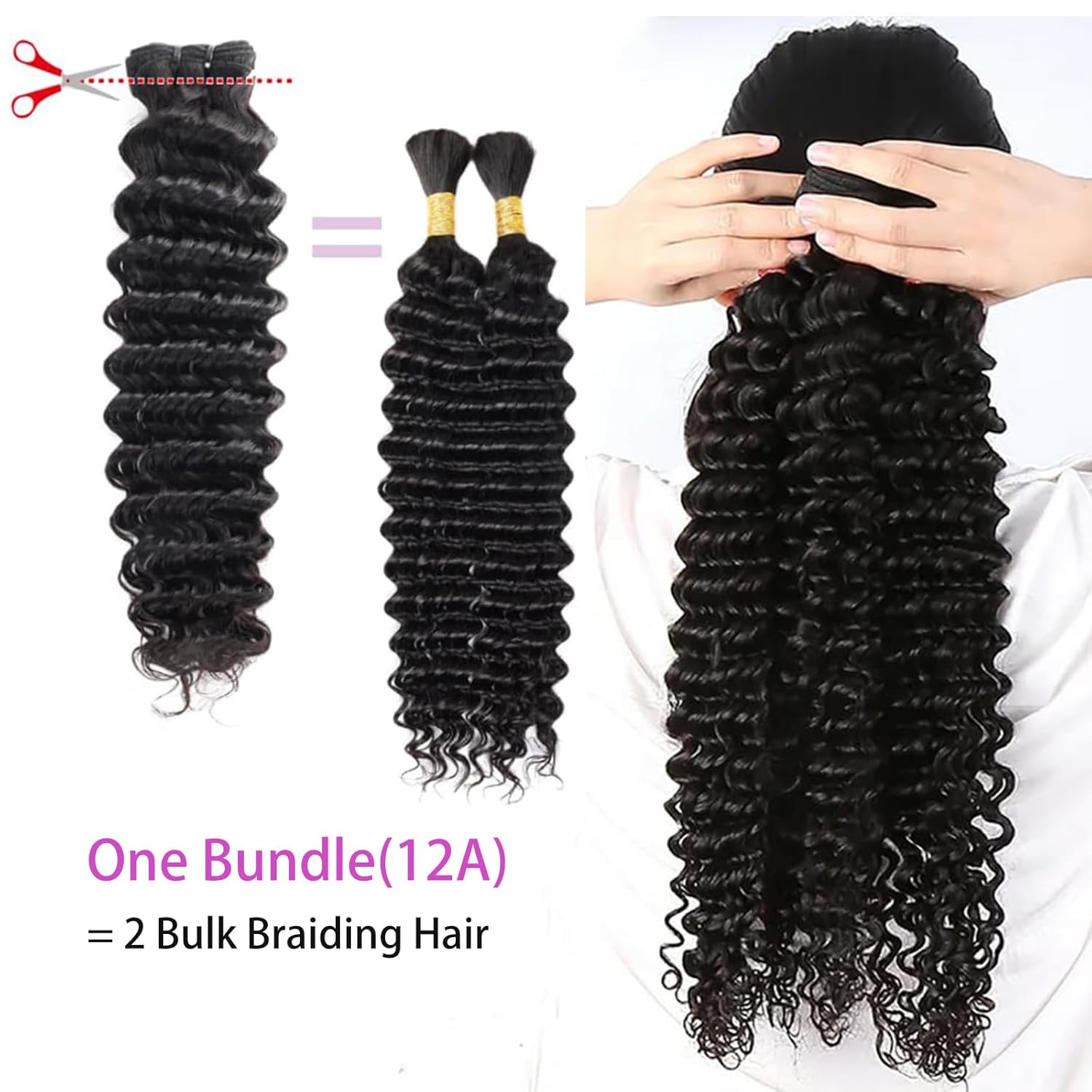 Deep Wave Bundles Human Hair 16 18 20 Inch Deep Curly Bundles 12A Grade 100% Unprocessed Brazilian Virgin Hair Wet and Wavy Bundles Double Weft Natural Black Color - Image 5