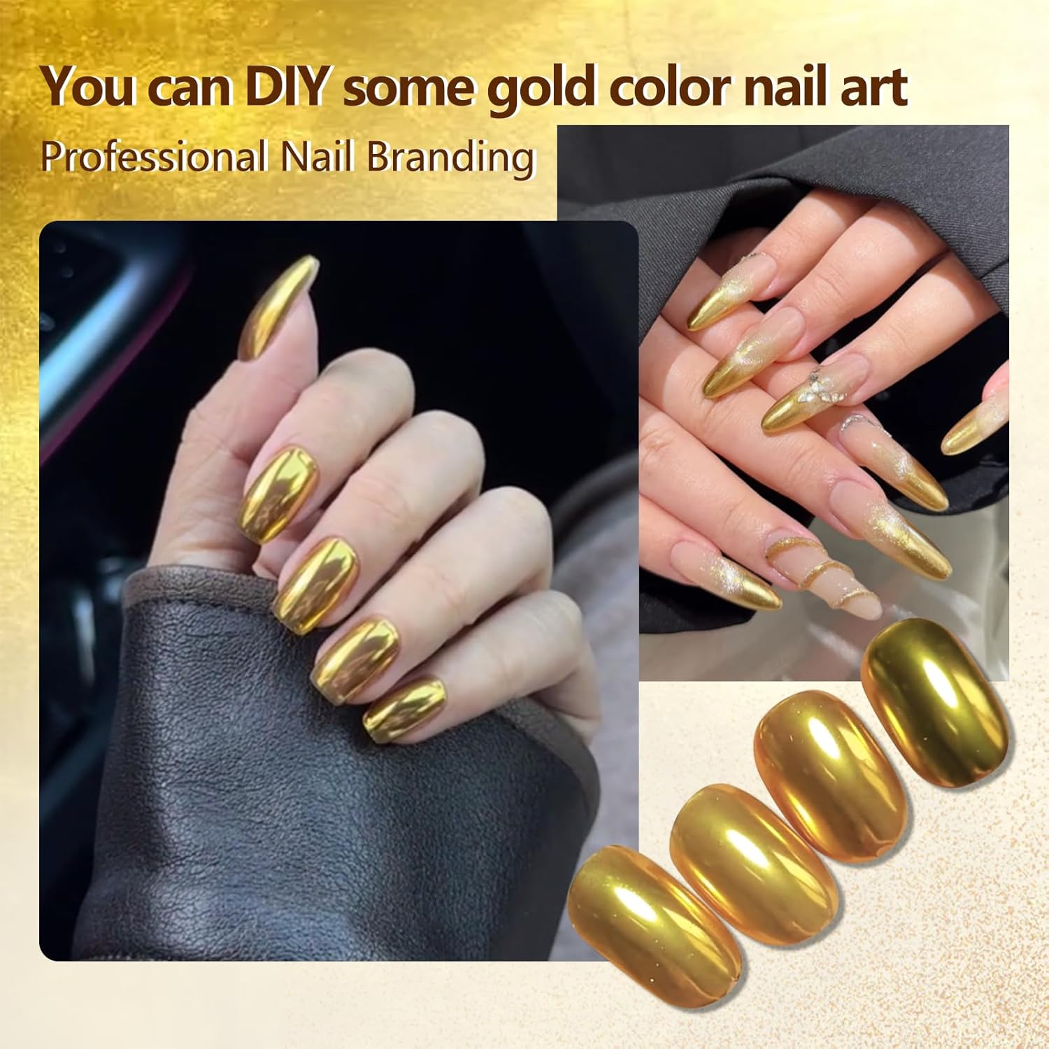 Holographic Mirror Gold Nail Chrome Powder Effect Metallic Dust Sequins UV Gel Gold Chrome Nail Powder Pigment for Nail Art Decoration, Gold Chrome Powder for Nails - Image 8