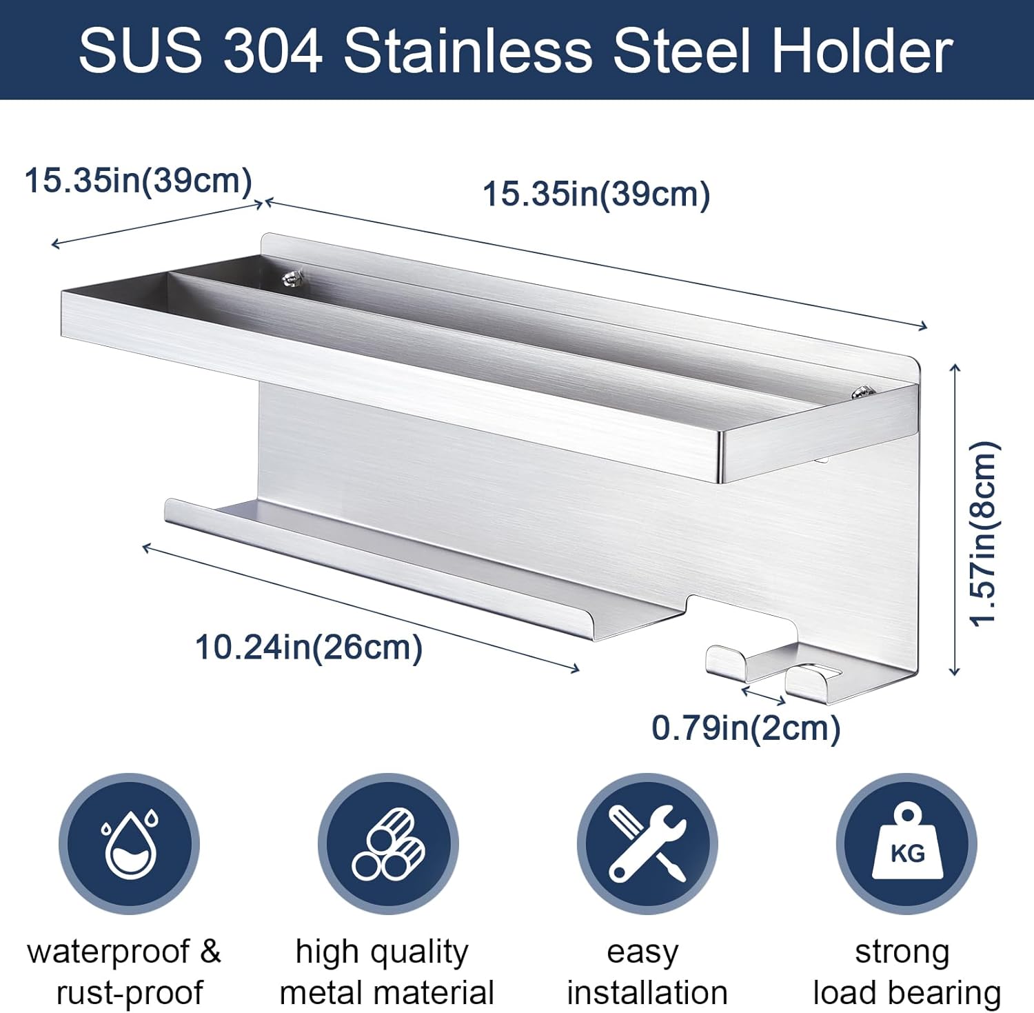 Stainless Steel Wall Mount Hair Dryer Holder and Curling Iron Organizer for Bathroom Storage - Image 3