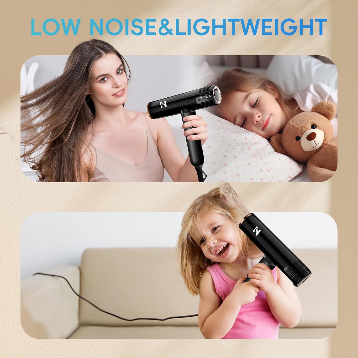Nicebay Hair Dryer, Ionic Blow Dryer with Diffuser, 1600W &110000RPM High-Speed Brushless Motor for Fast Drying, Lock Function, Constant Temperature, Lightweight - Image 7