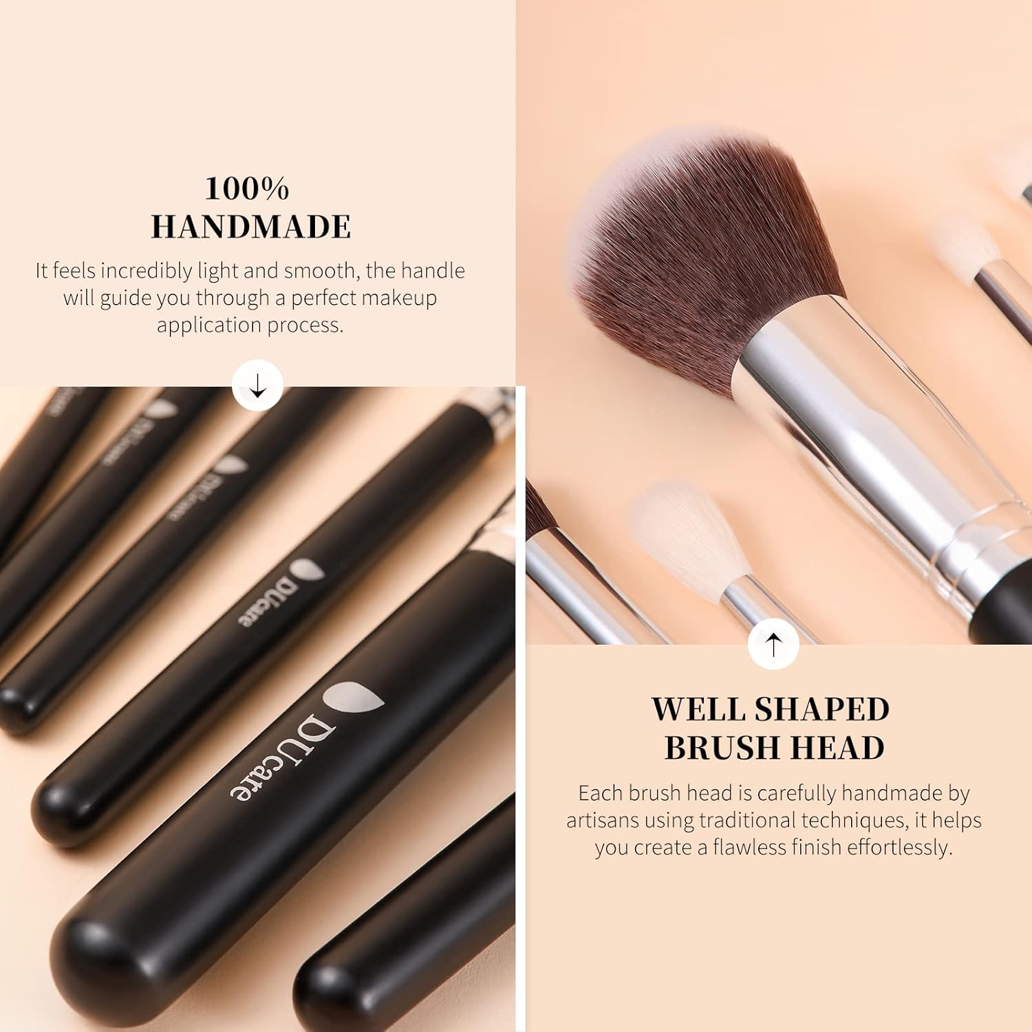 DUcare Makeup Brushes with Bag,15Pcs Makeup Brush Set Christmas Gift Travel Kabuki Foundation Blending Blush Eyeliner Shadow Brow Concealer Brushes Kit Black - Image 7