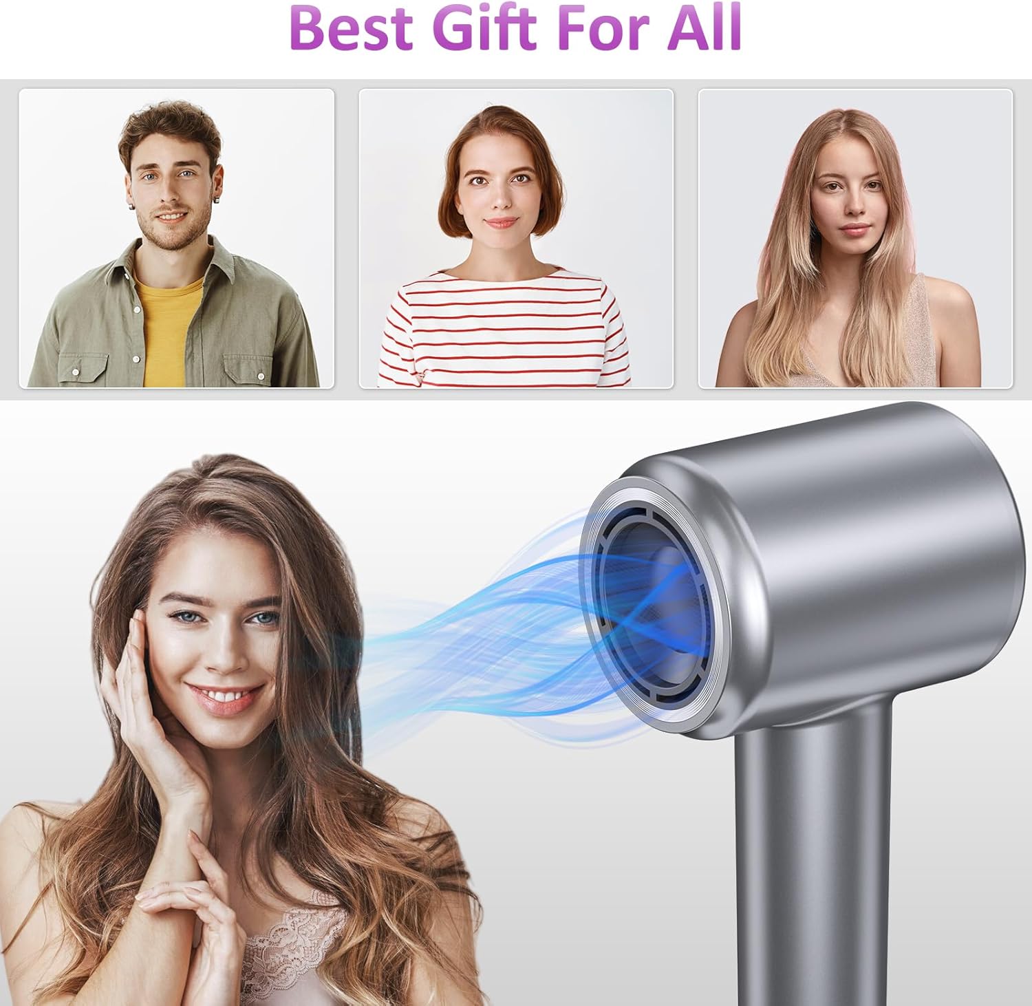 KFJ 2024 Upgraded High Speed Hair Dryer, Professional Negative Ionic Blow Dryer, 110000 RPM Brushless Motor for Fast Drying, 1400W Low Noise Thermo-Control Hair Dryer with Magnetic Nozzle - Image 7