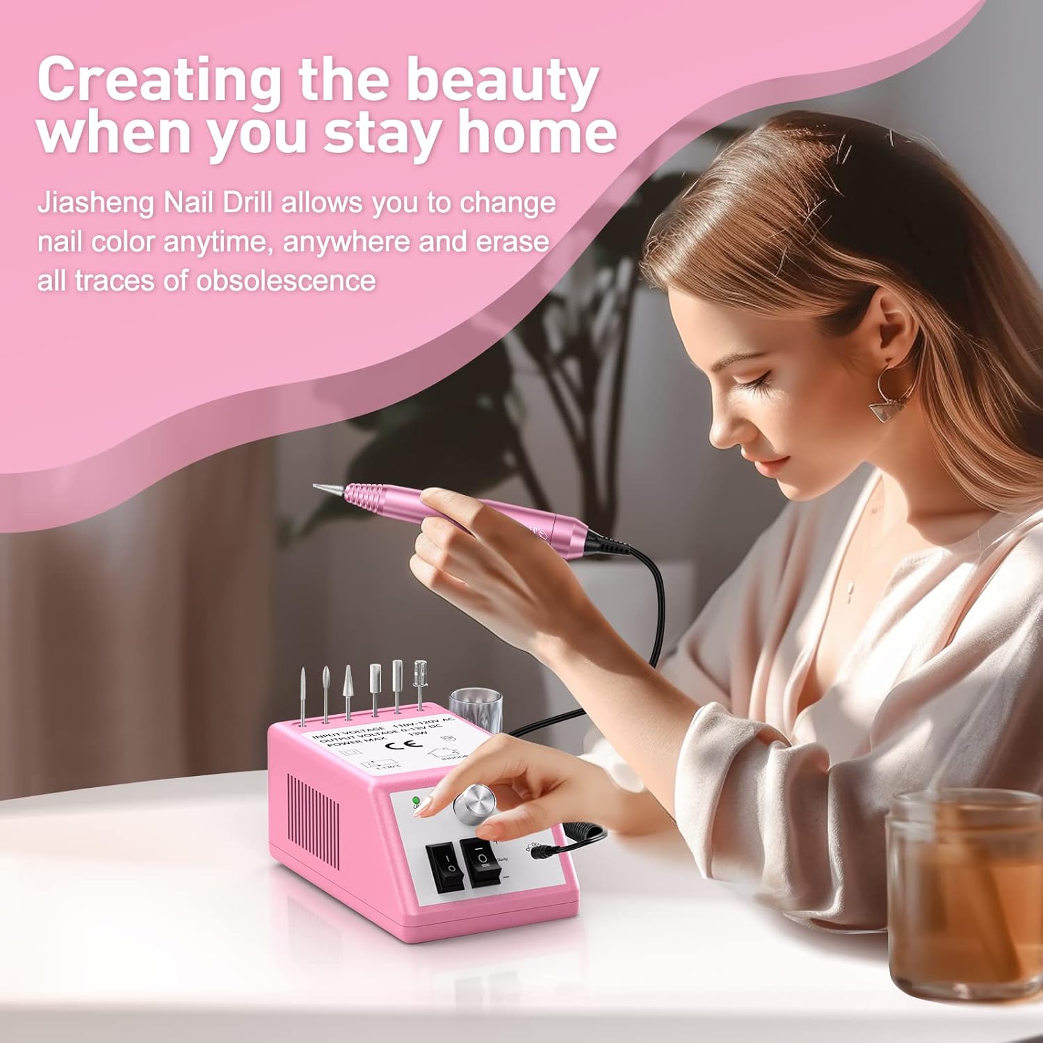 Pink Professional 20000 RPM Electric Nail Drill Kit Acrylic Gel Manicure Polish Remover with Sanding Bands - Image 7