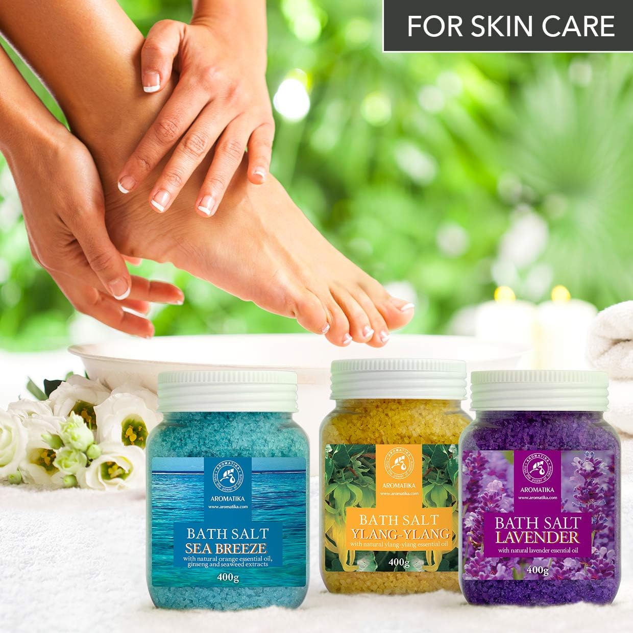 Bath Salts Set 42 Oz - Lavender - Sea Breeze - Ylang-Ylang - 100% Natural Essential Oil - Bathing - Body Care - Beauty - Relaxation - Spa - Image 7