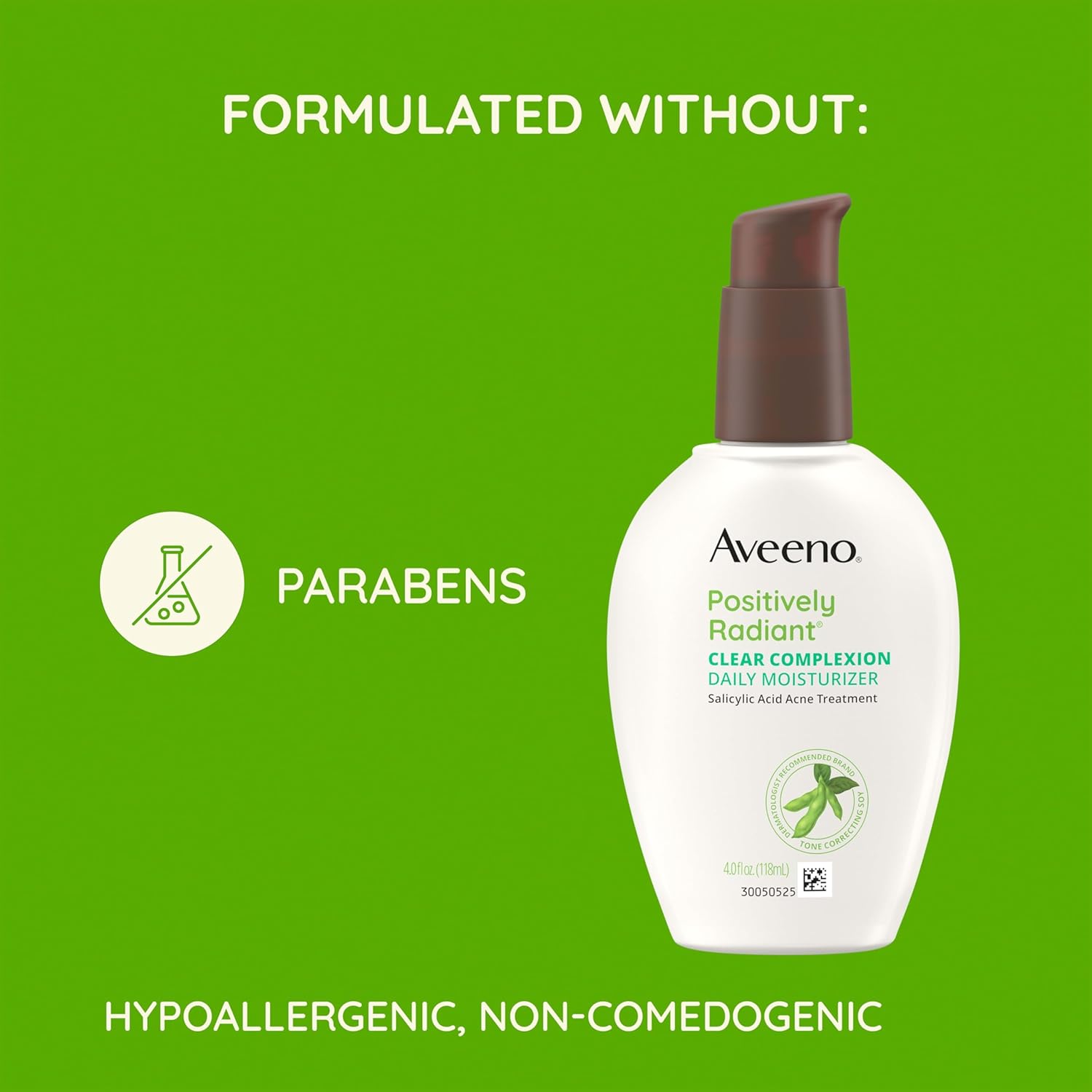 Aveeno Positively Radiant Clear Complexion Face Moisturizer, Acne Facial Moisturizer with Soy and Salicylic Acid for Oily Skin, Hypoallergenic Formula, Paraben-Free, Non-Comedogenic, Pump, 4 FL OZ - Image 6