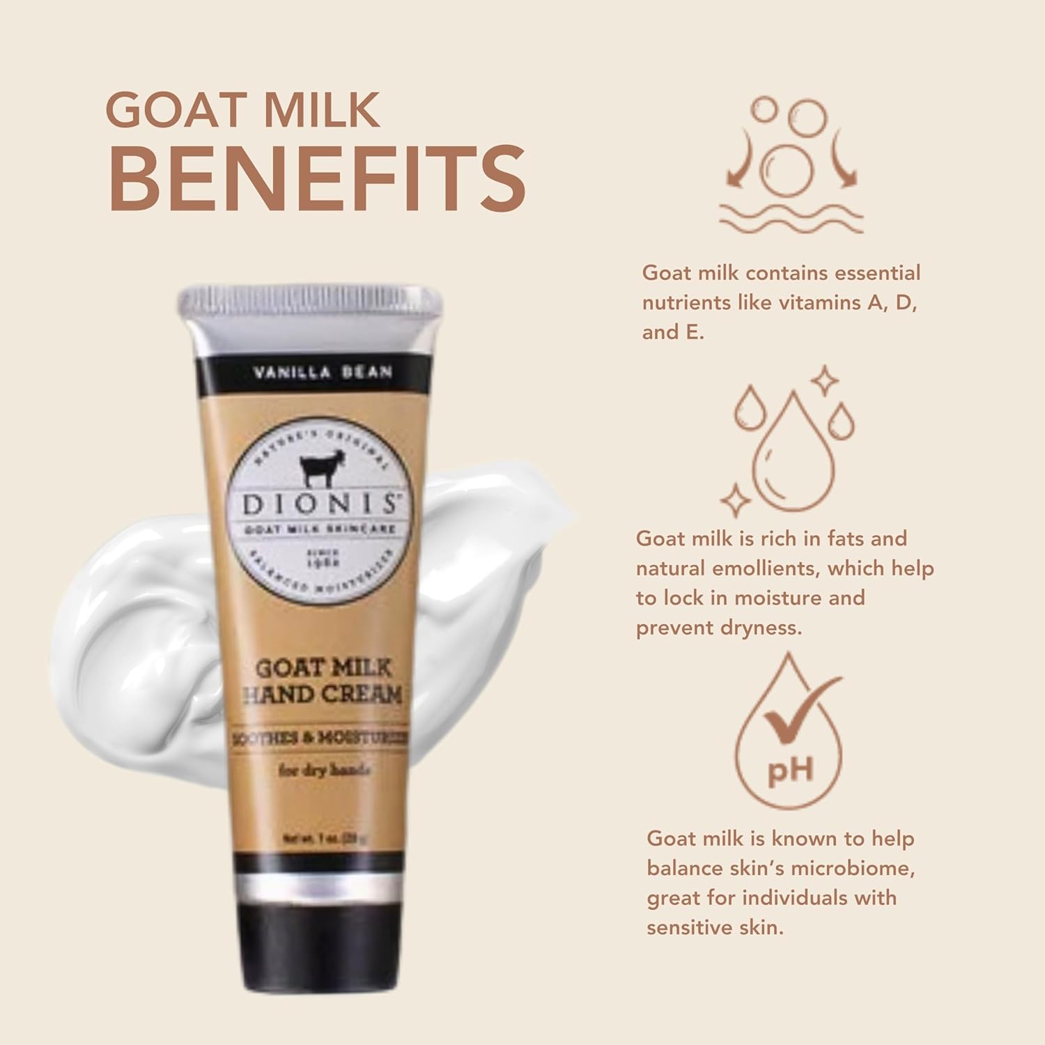 Dionis Goat Milk Skin Care Vanilla Bean Scented Hand Cream Set - Cruelty Free Travel Size Hand Lotion For Hydrating & Moisturizing Dry Skin - Paraben Free Formula Made In The USA, 1 oz Set of 4 - Image 2