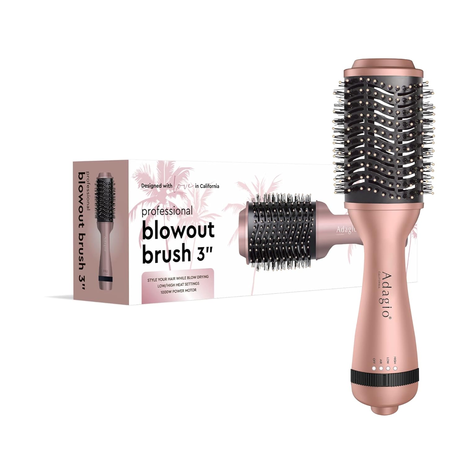 Blowout Brush: 2-in-1 Hot Air Brush Styler and Dryer - Negative Ion Round Brush - Hair Dryer Brush with Straightener Function - Hair Styling Tools for Women… (3-inch, Rose Gold) - Image 2