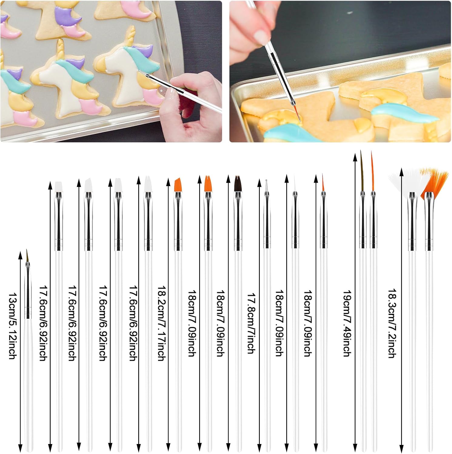 15Pcs Cake Decorating Brushes, Cake Painting Brushes Kit Food Safe Paint Brushes Multiple Function Cookie Brushes Fondant Sugar DIY Tool Set Candy Icing Pastry Brush for Baking(White) - Image 2