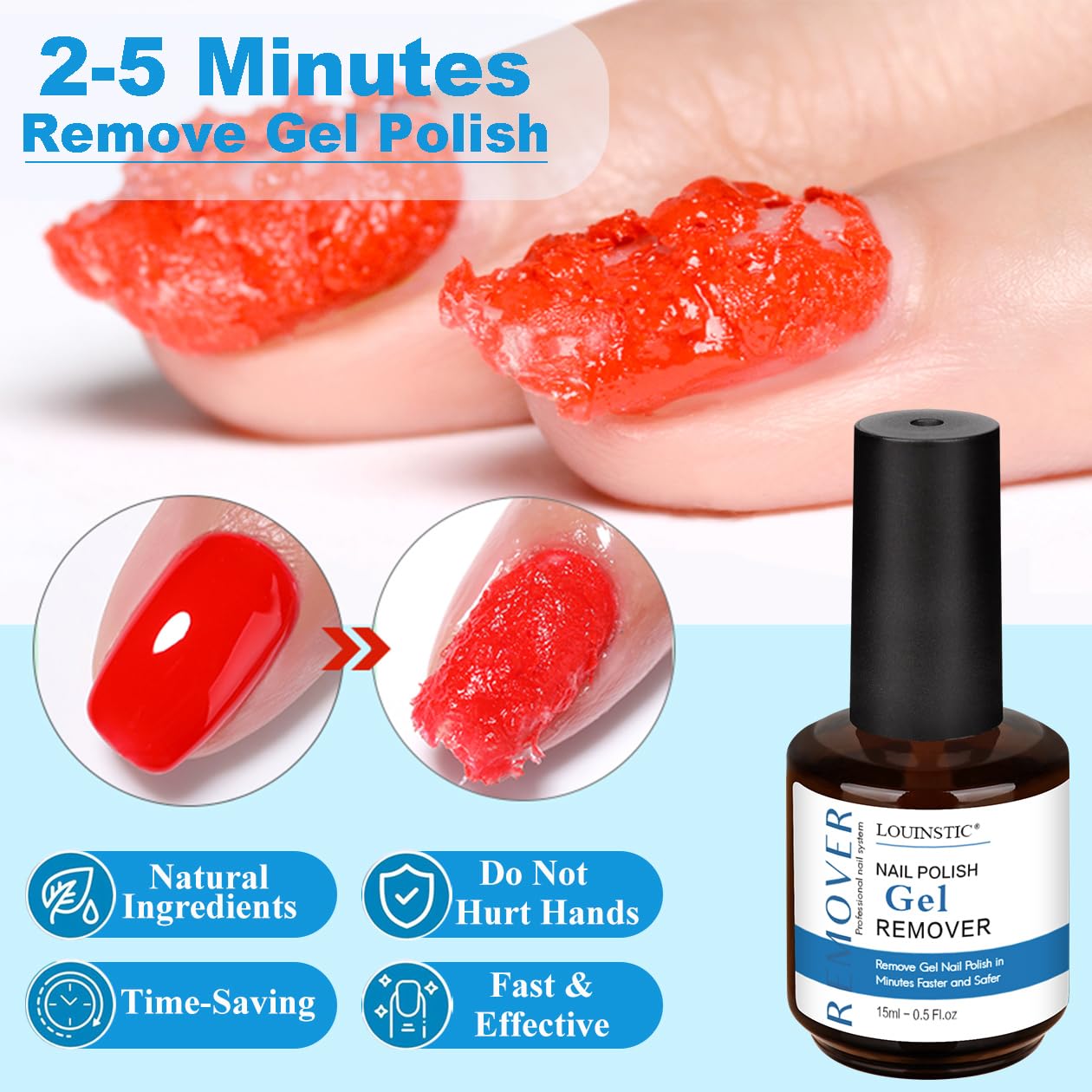 Gel Polish Remover, Gel Remover Kit Includes Cuticle Oil and Nail Polish Remover Tool No Soaking or Wrapping Removes Gel Polish in 2-5 Minutes - Image 2