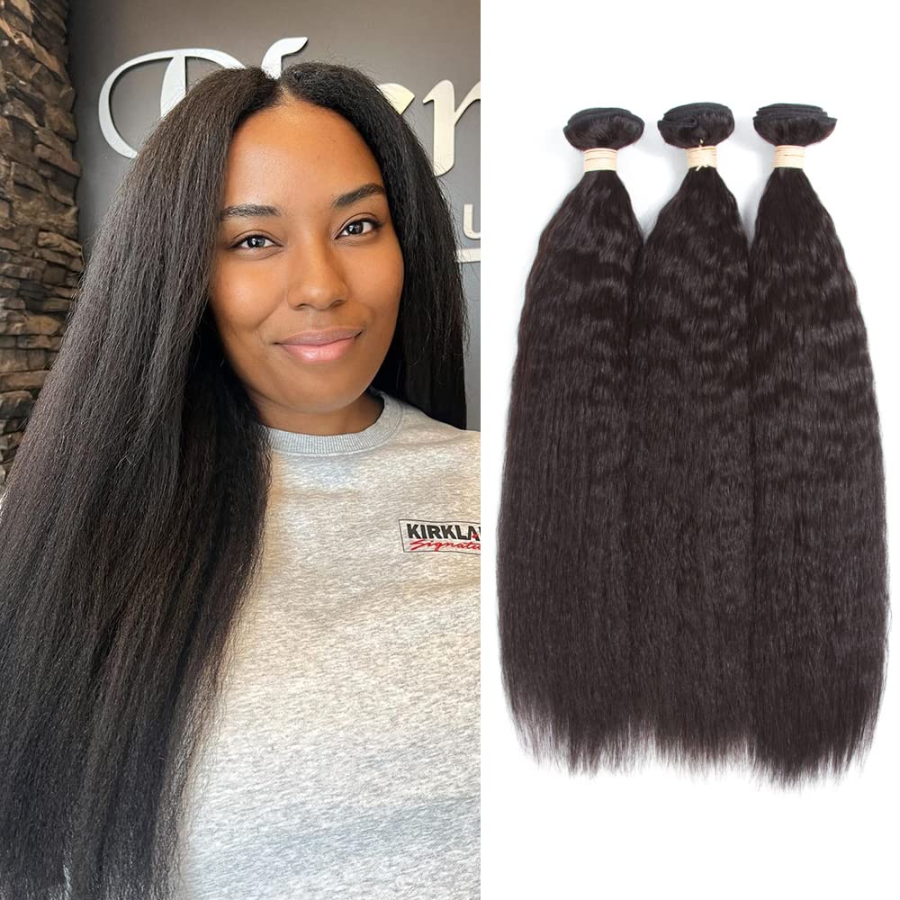 Kinky Straight Bundles, Kerriana 20 22 24 Inch Human Hair Bundles 100% Unprocessed Brazilian 3 bundles For Black Women Natural Black Color - Image 8
