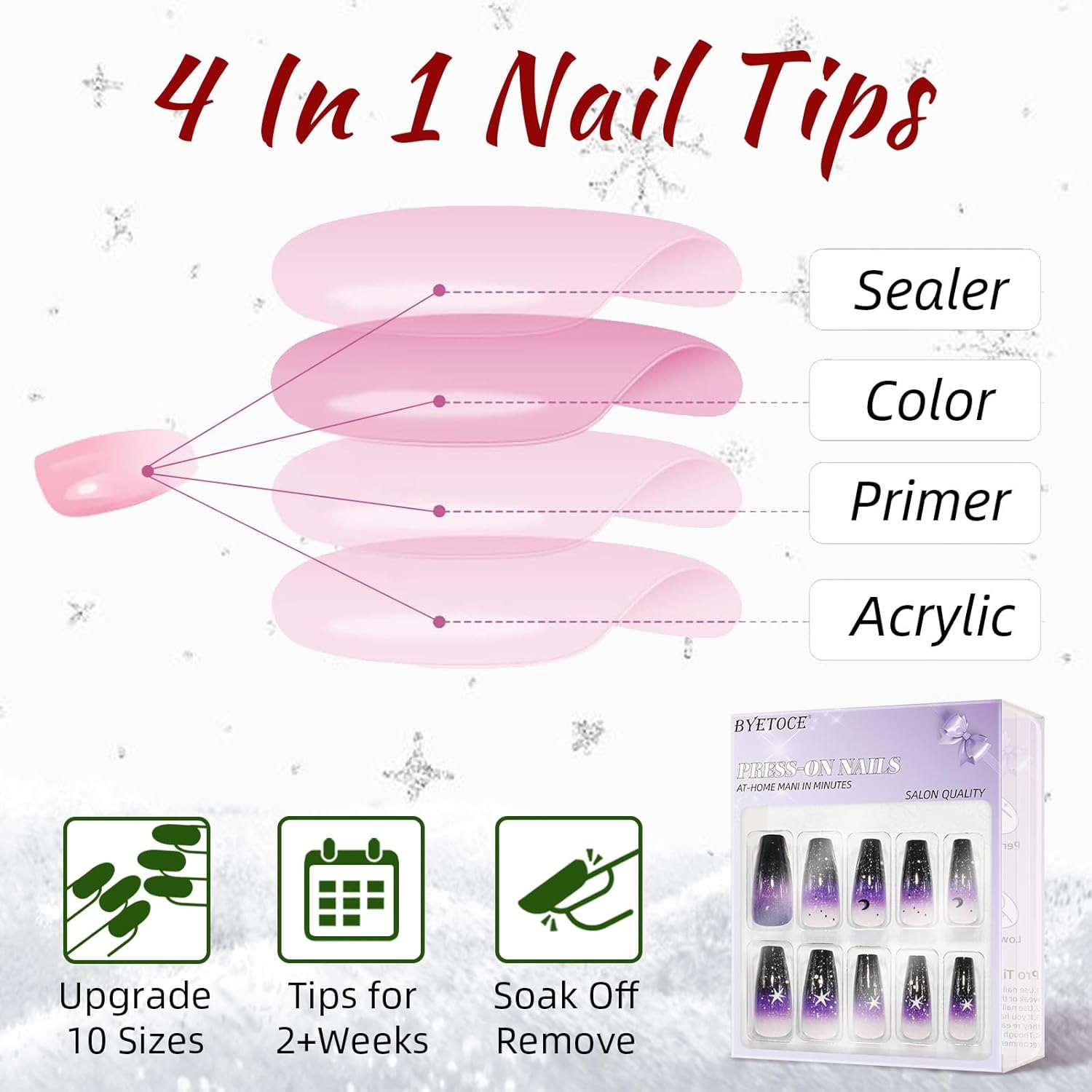 24-Piece Medium Square Night Sky Design Glossy Acrylic Full Cover Press-On Nails - Image 4