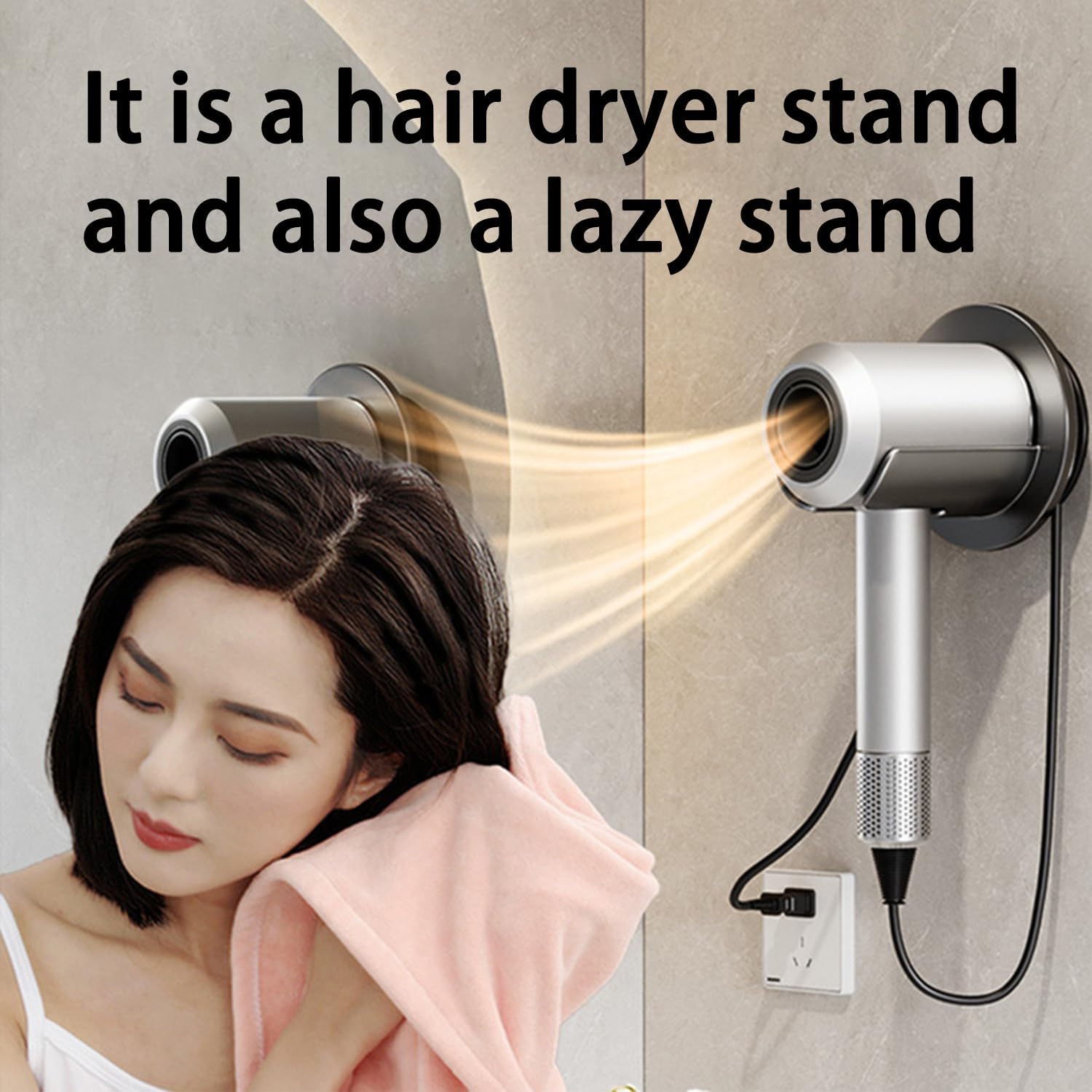 Hair Dryer Holder,Universal Wall Mount Blow Dryer Holder,Strong Self Adhesive Hair Dryer Organizer,for Dyson Hair Dryer Holder,with Plug&Cord Organizer Rack Hairdryer Holder for Bathroom - Image 5