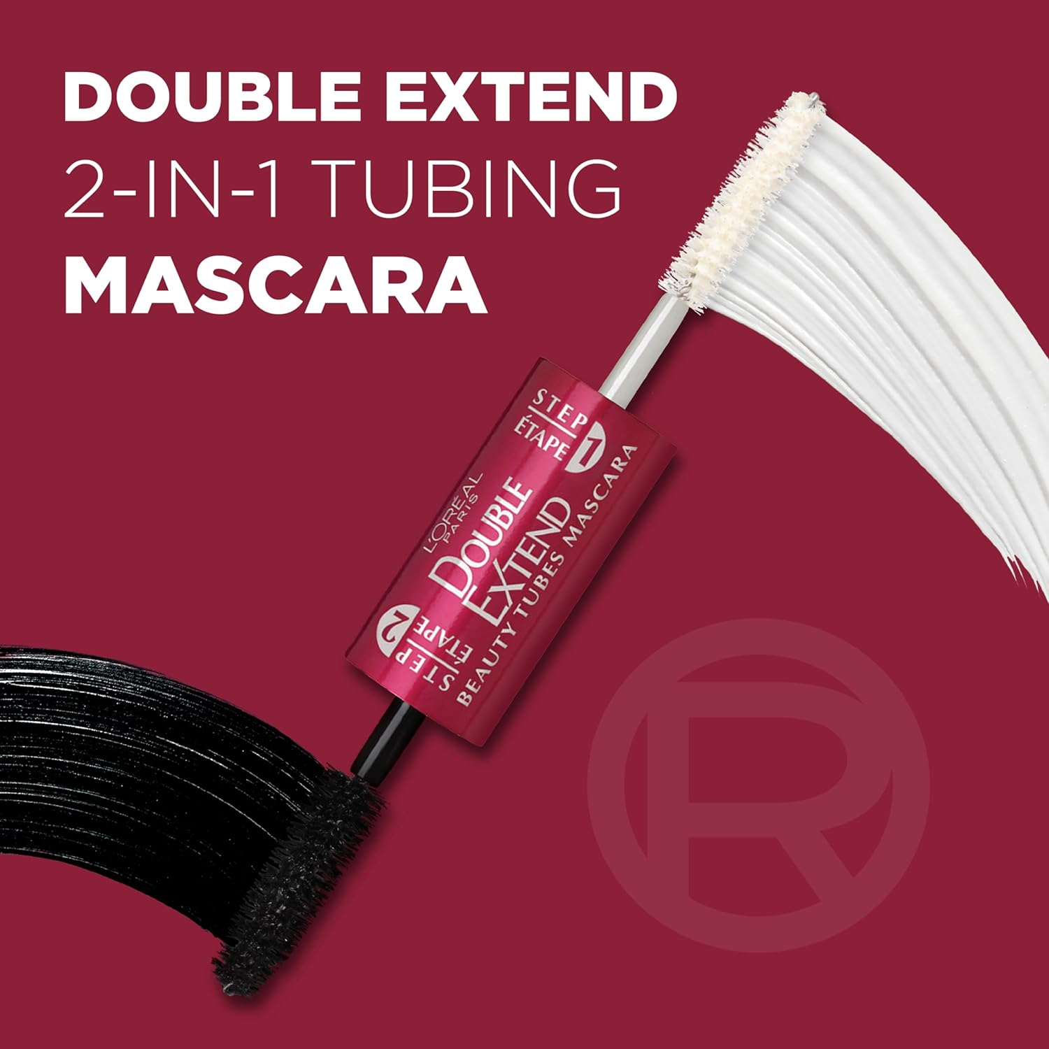 L'Oreal Paris Makeup Double Extend Tubing Mascara, Lengthening 2 Step Mascara, Smudgeproof, Blackest Black - Image 2