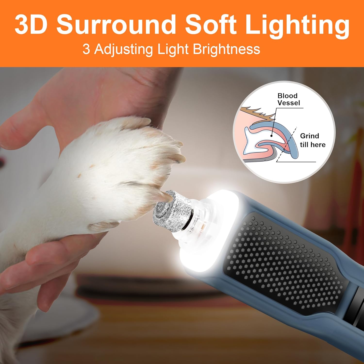 7-Speed 360° LED Strong Light Dog Nail Grinder Quiet Cat Nail Grinder Dog Nail Trimmers for Large Medium Small Dogs Cats Pets Claw Trimmer Quick Dog Nail Clipper - Image 3