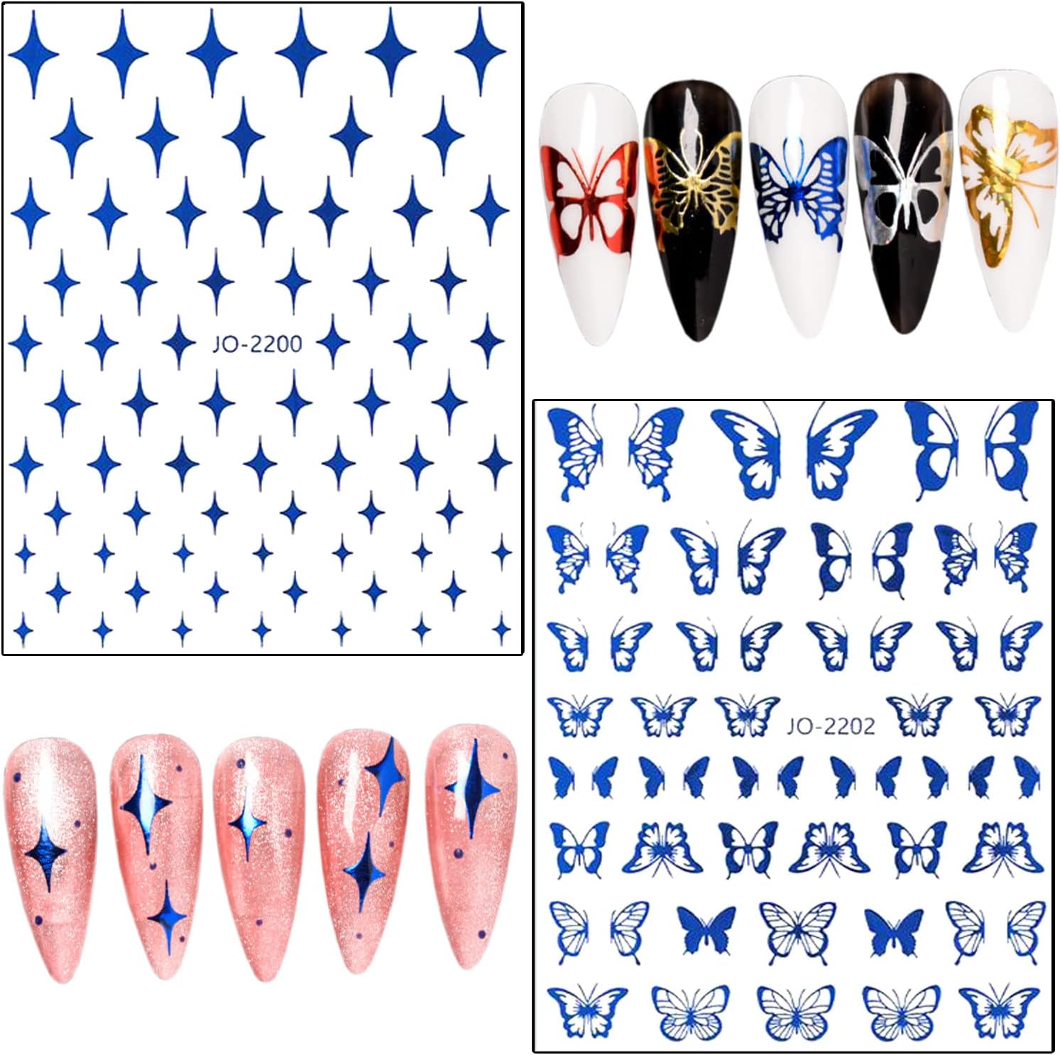 7 Sheets Blue 3D Nail Art Stickers Geometry Butterflies Letters for Manicure - Image 5
