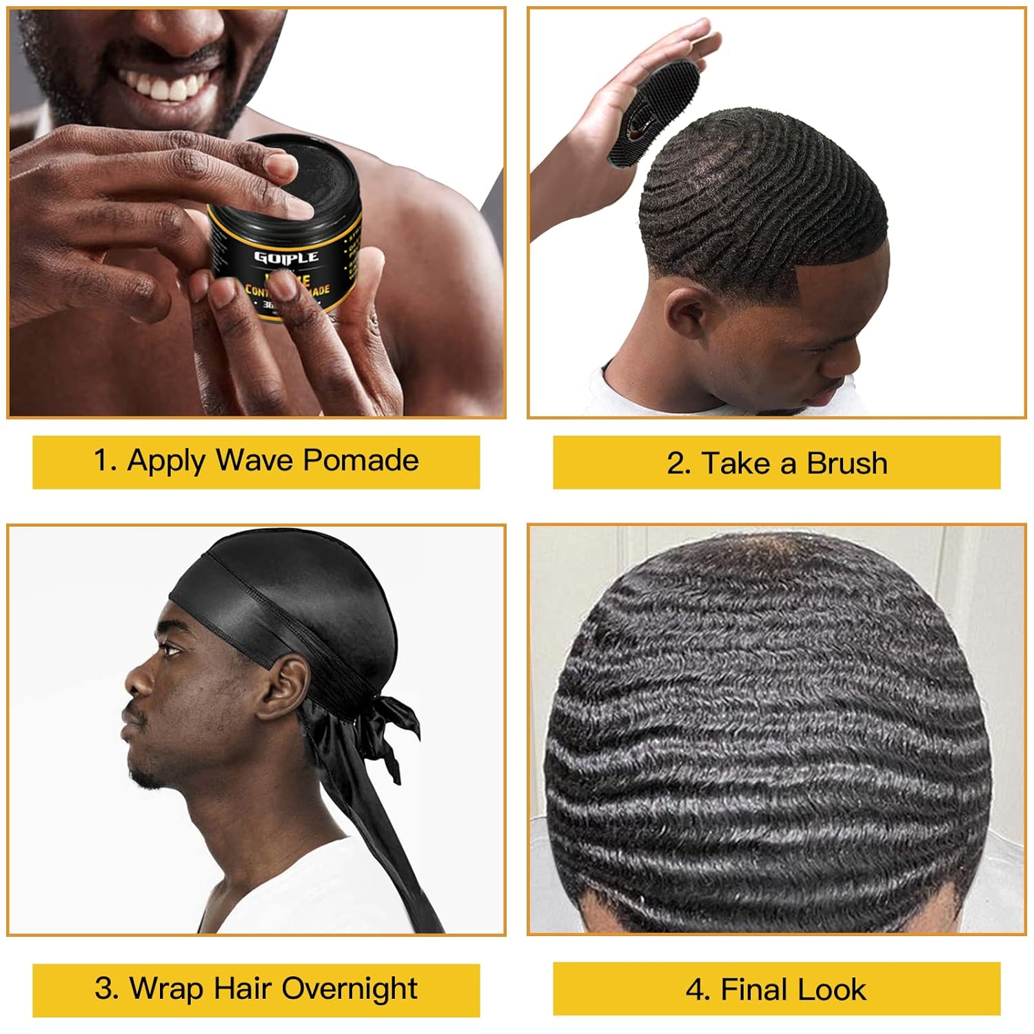 Natural Wave Pomade for Men Strong Hold, Easy Wash 360 Wave Training Hair Cream, Waves Grease for Men Promotes Layered Waves, Moisture, Control & Shine (Wave Pomade+Wave Brushes*2+ Silky Durag) - Image 6