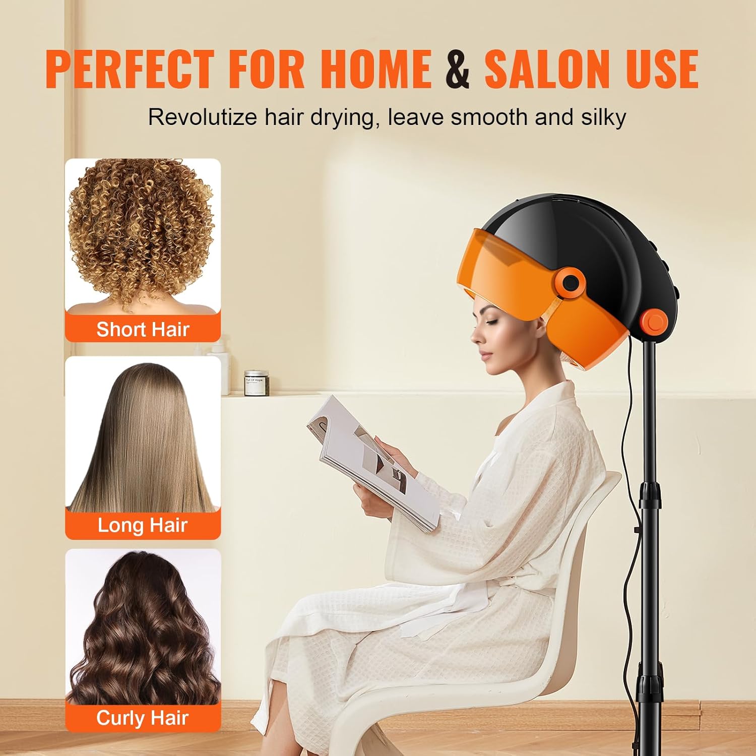 VEVOR Ionic Hooded Hair Dryer with Variable Speed & Temperature Adjustment, 1875W, Sit Under Hair Dryer with Timer for Beauty Salon Home Spa, Black Ionic W/ Timer - Image 6