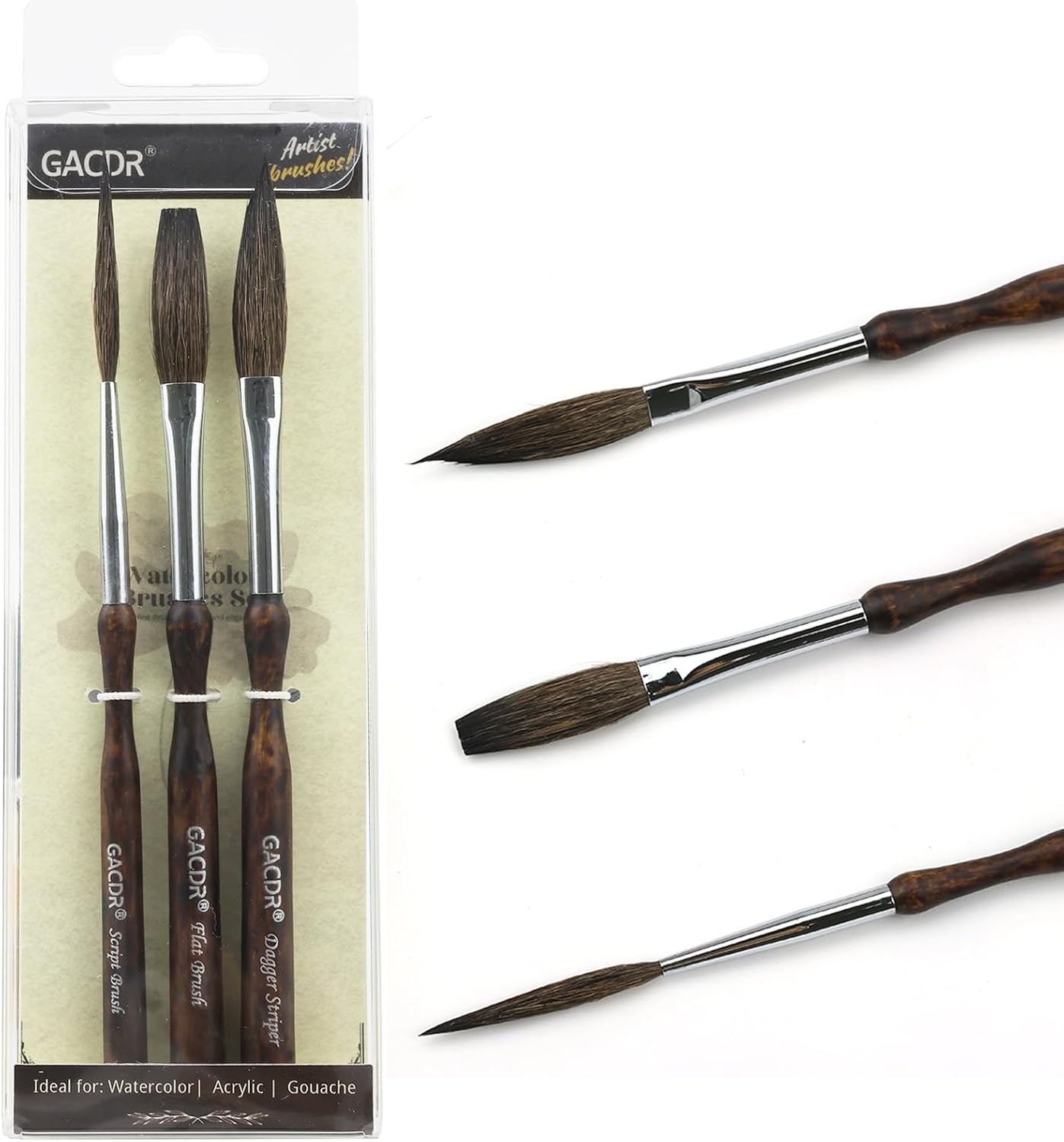 Pinstriping Brush Kit,3 pcs Professional Striping Brushes Long Liner Script Sword Scroll Rigger Brushes